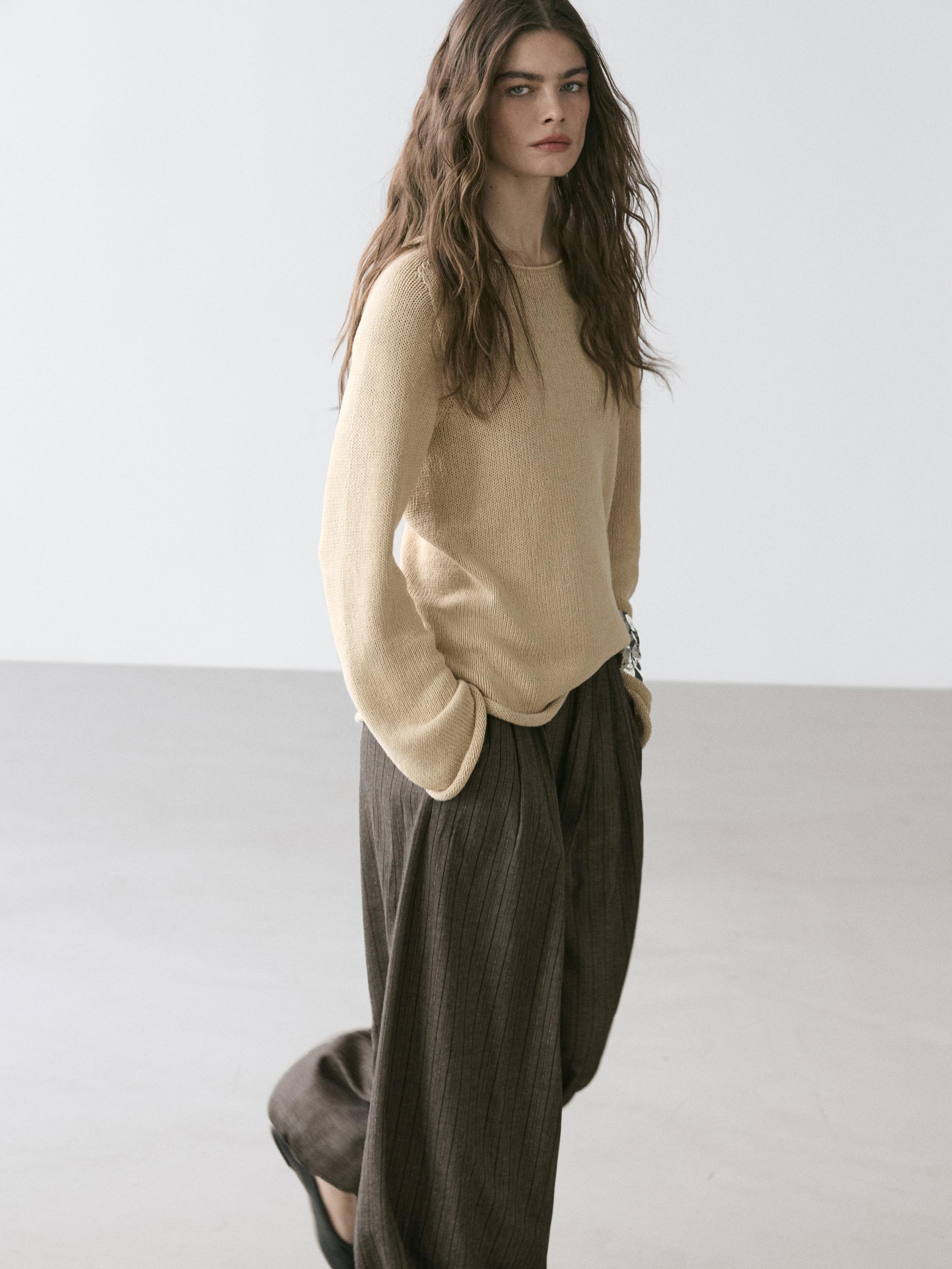 Striped flowing balloon pants — Medium Grey