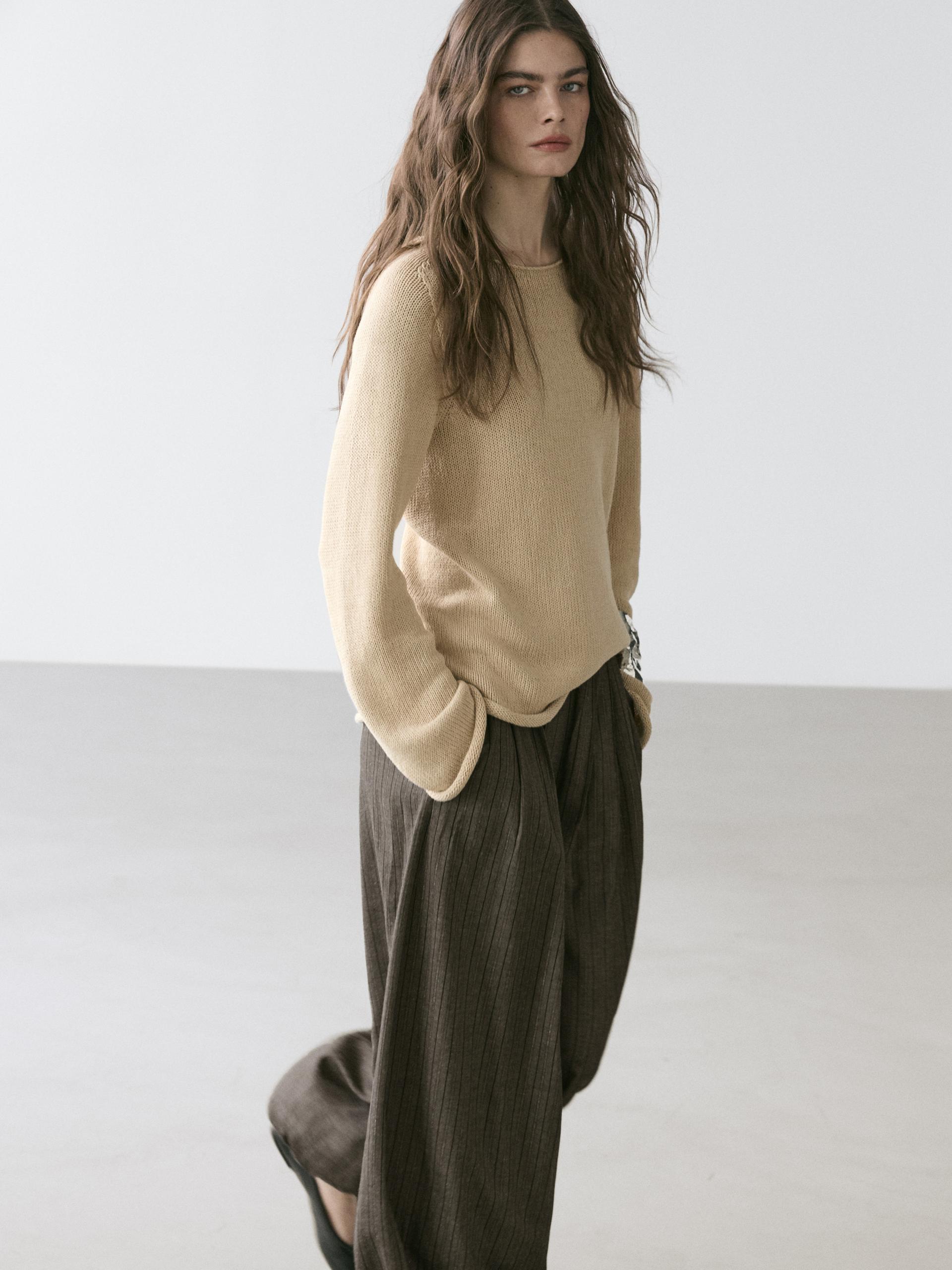 Pantaloni A Palloncino Fluidi A Righe - Grigio Medio - 34 (It 38) - Massimo Dutti - Femminile