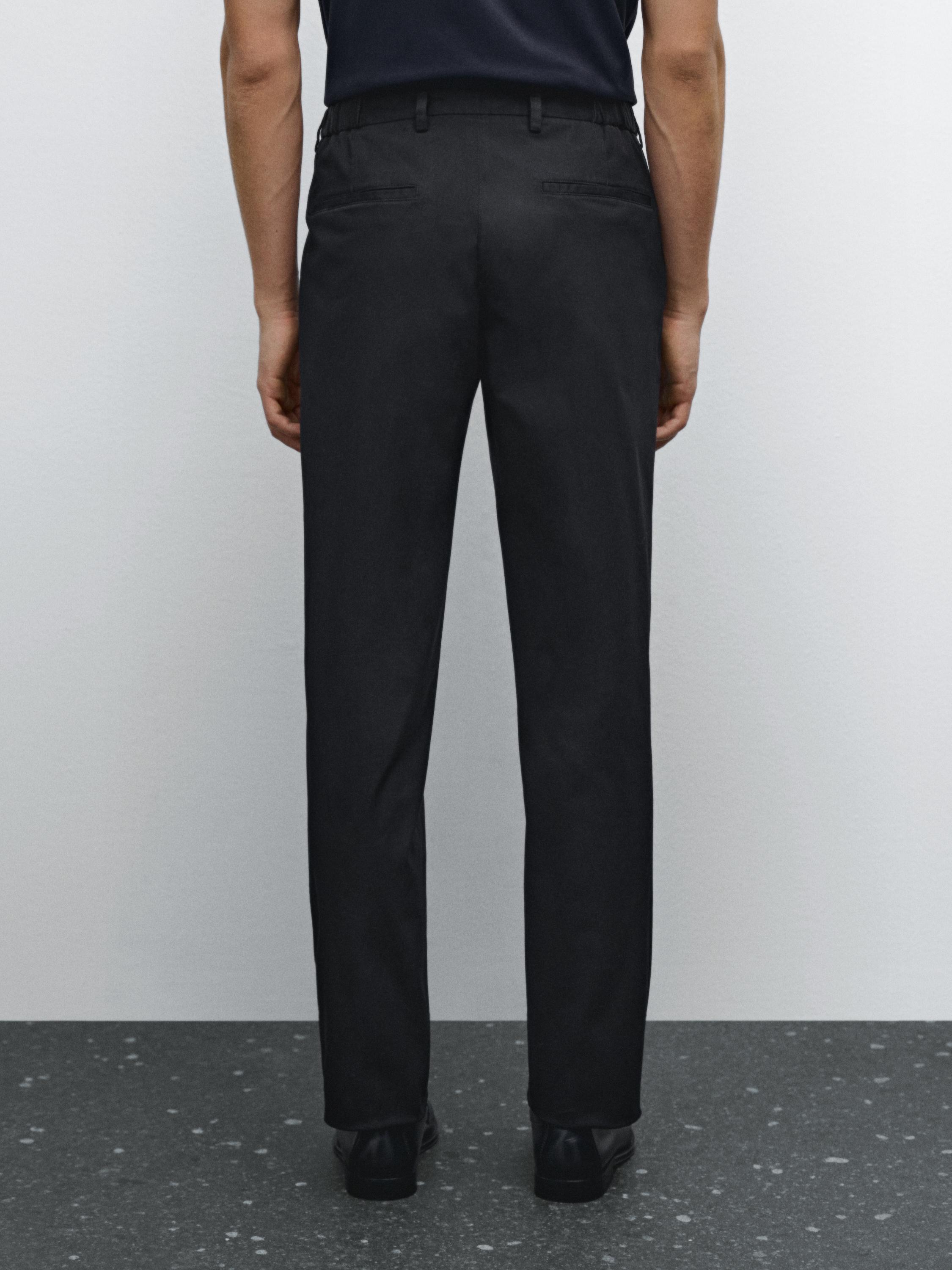 Tapered fit trousers side elastic waistband