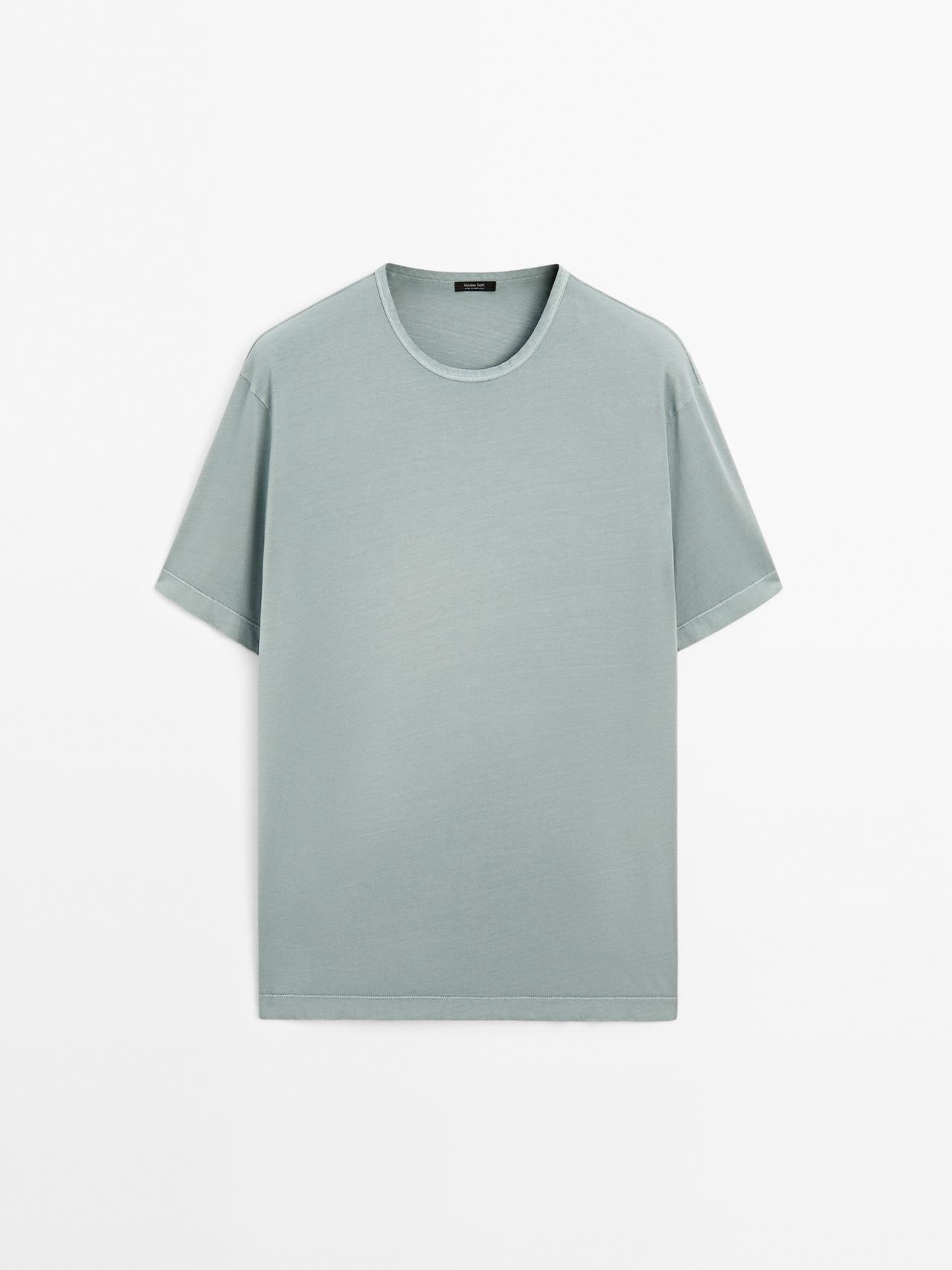 Massimo Dutti - Heren - T-Shirt Met Korte Mouw En Versleten Effect - Grijsblauw - S