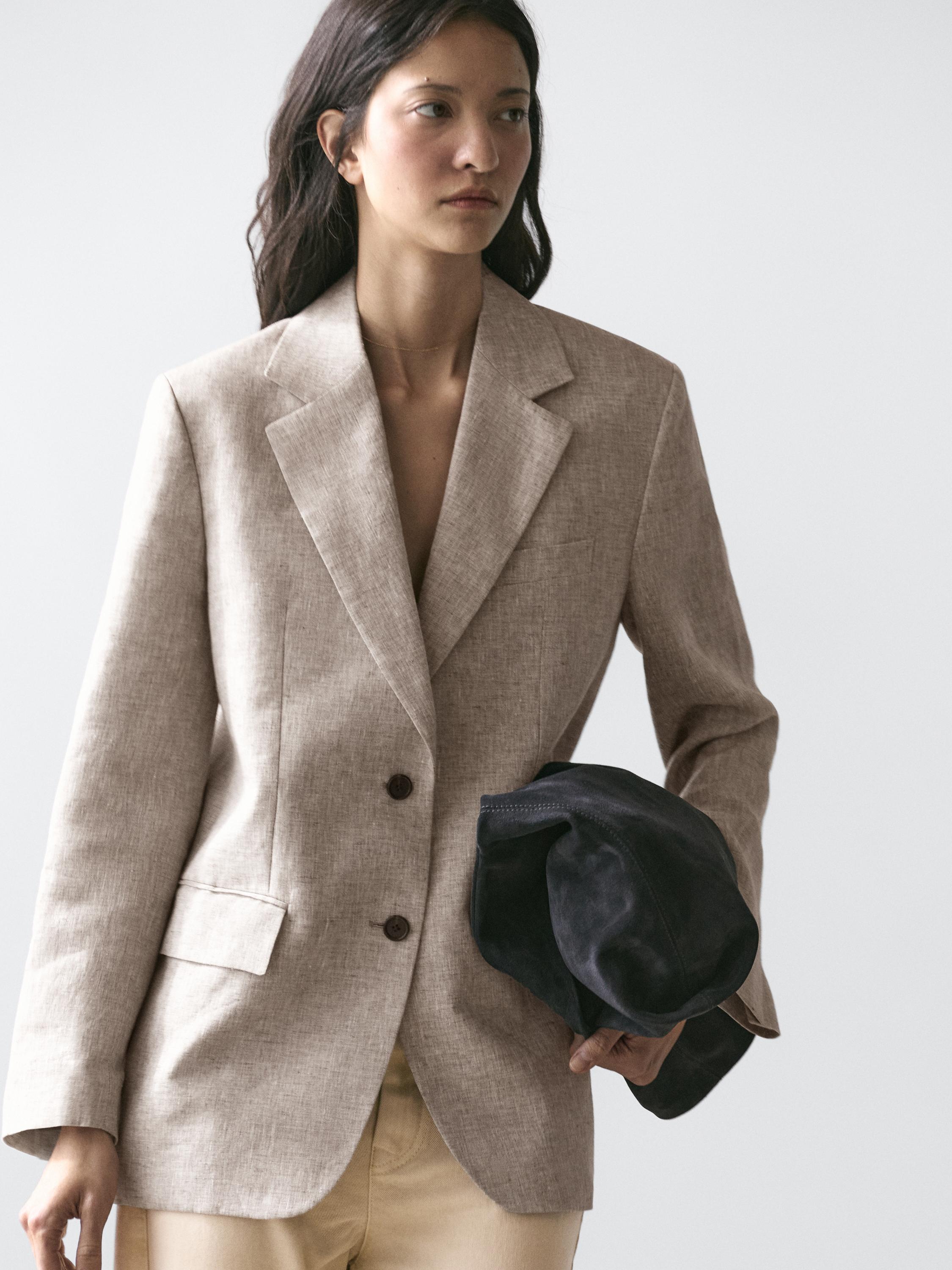 100% linen suit blazer — BEIGE