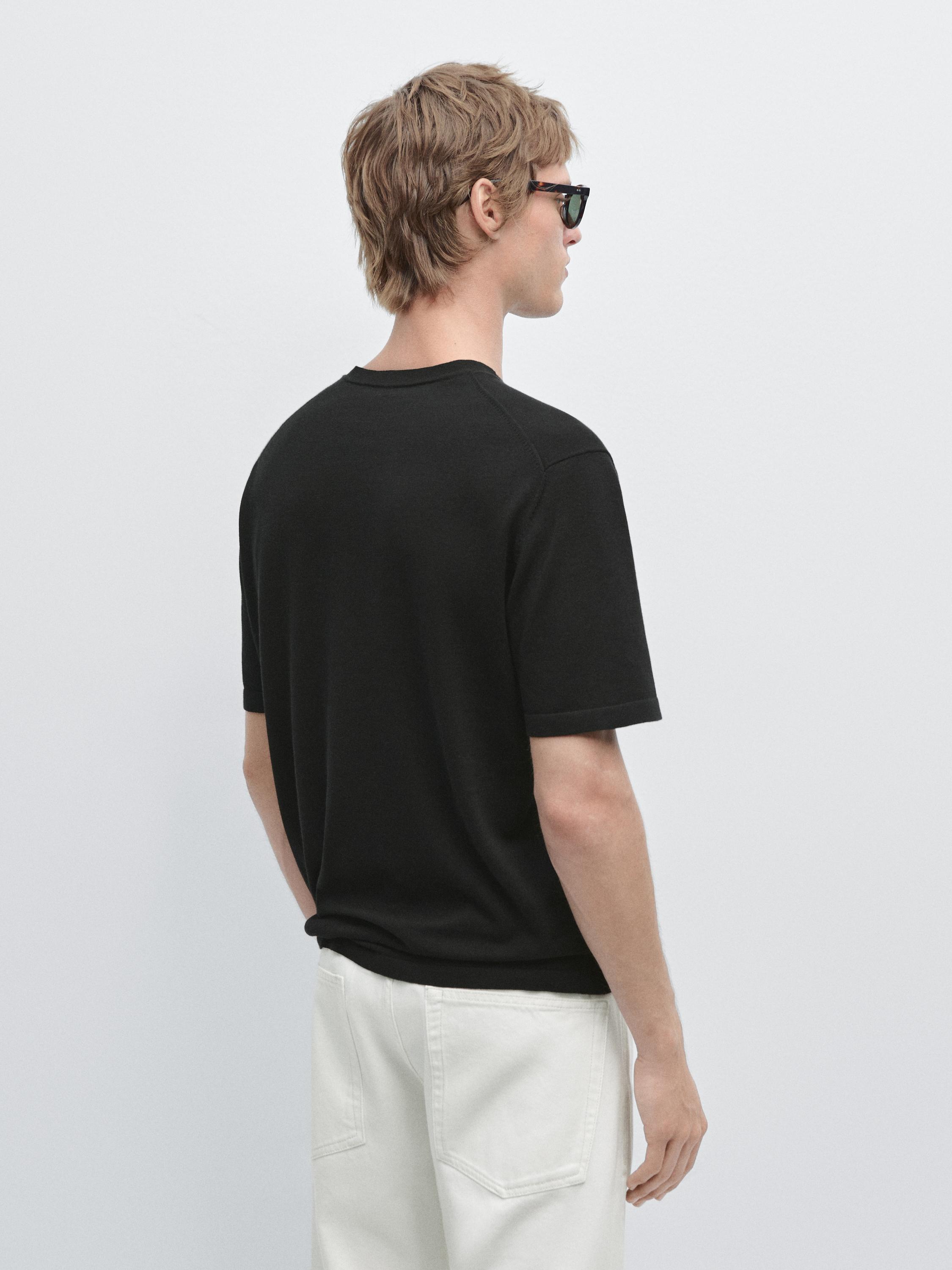 100% cotton short sleeve knit sweater — BLACK