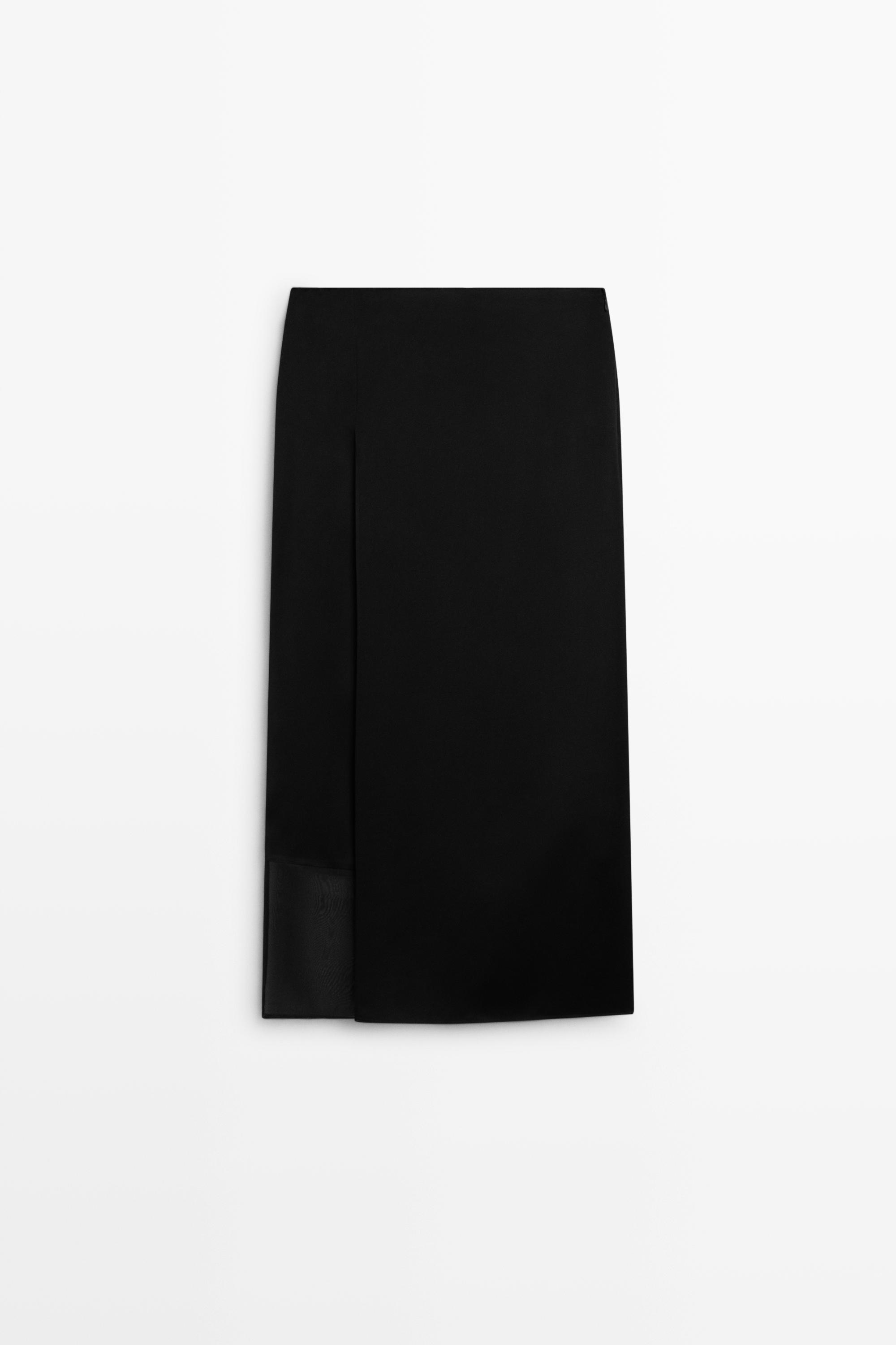 Falda midi recta doble corte semitransparente