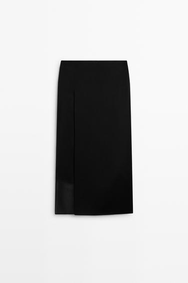 Straight double-cut midi skirt — BLACK 2