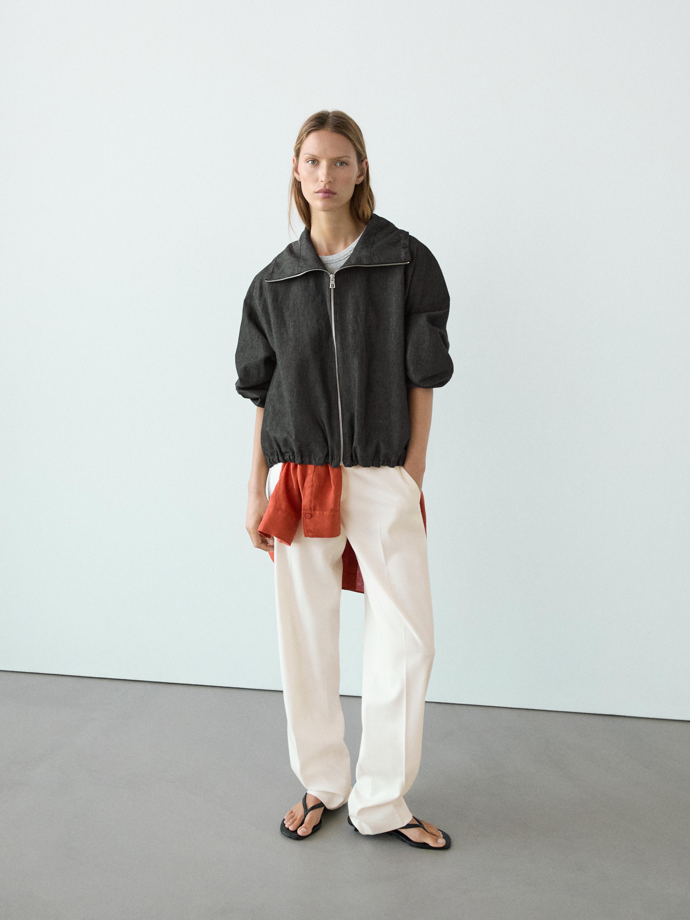 Linen blend bomber jacket — BLUISH GREY