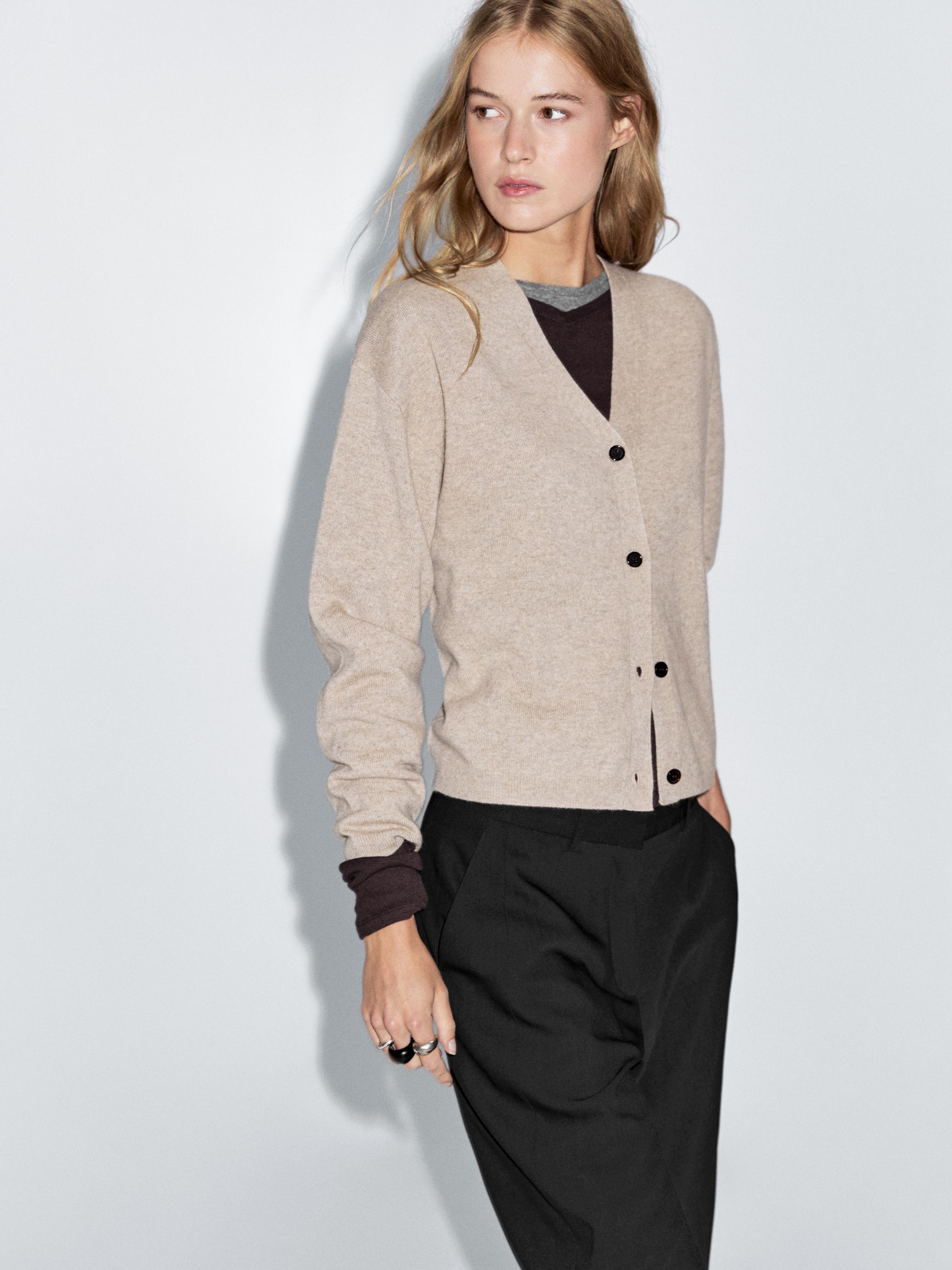 Wool blend V-neck knit cardigan