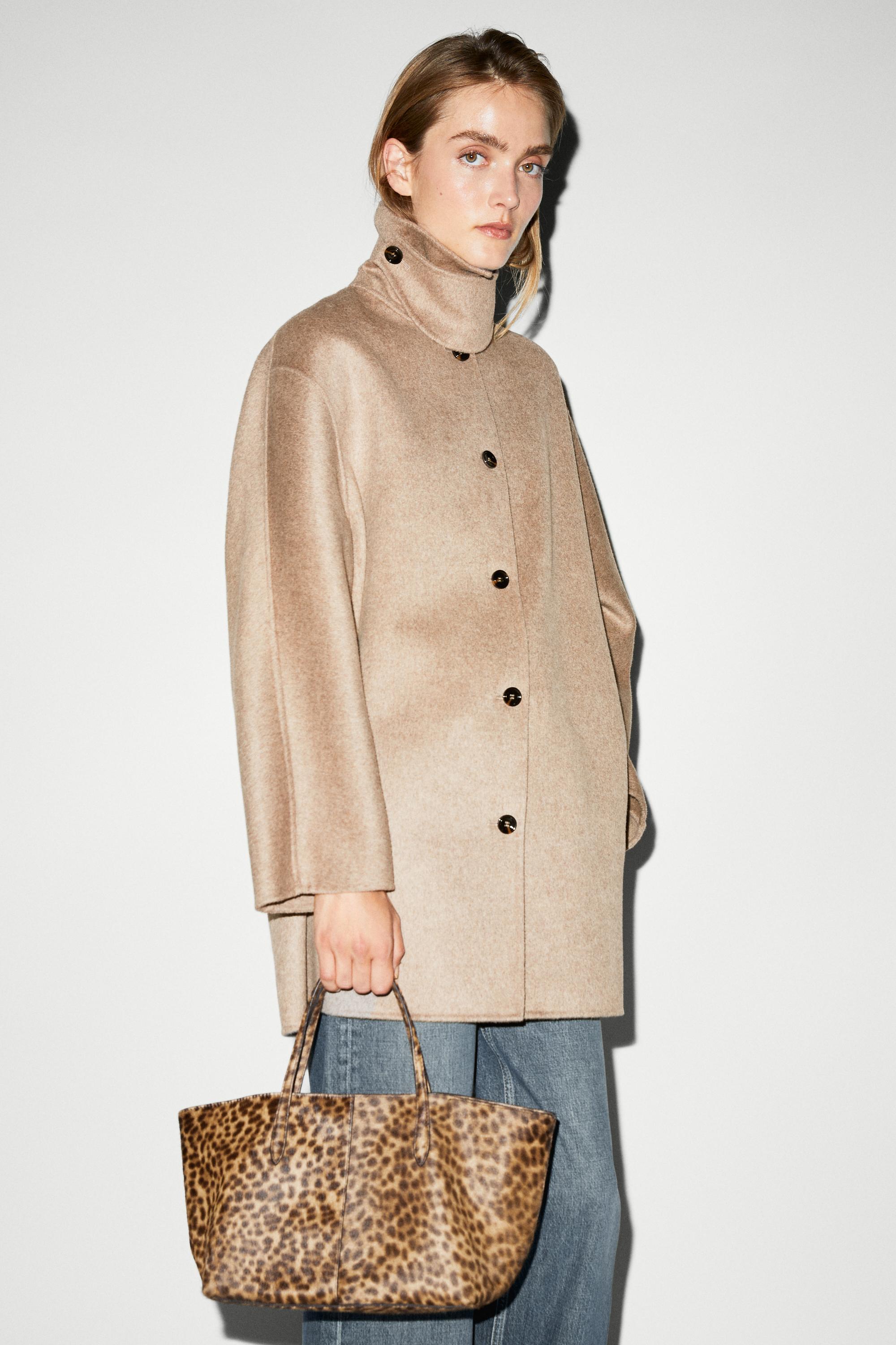 Melange coat with collar detail — TAUPE GREY