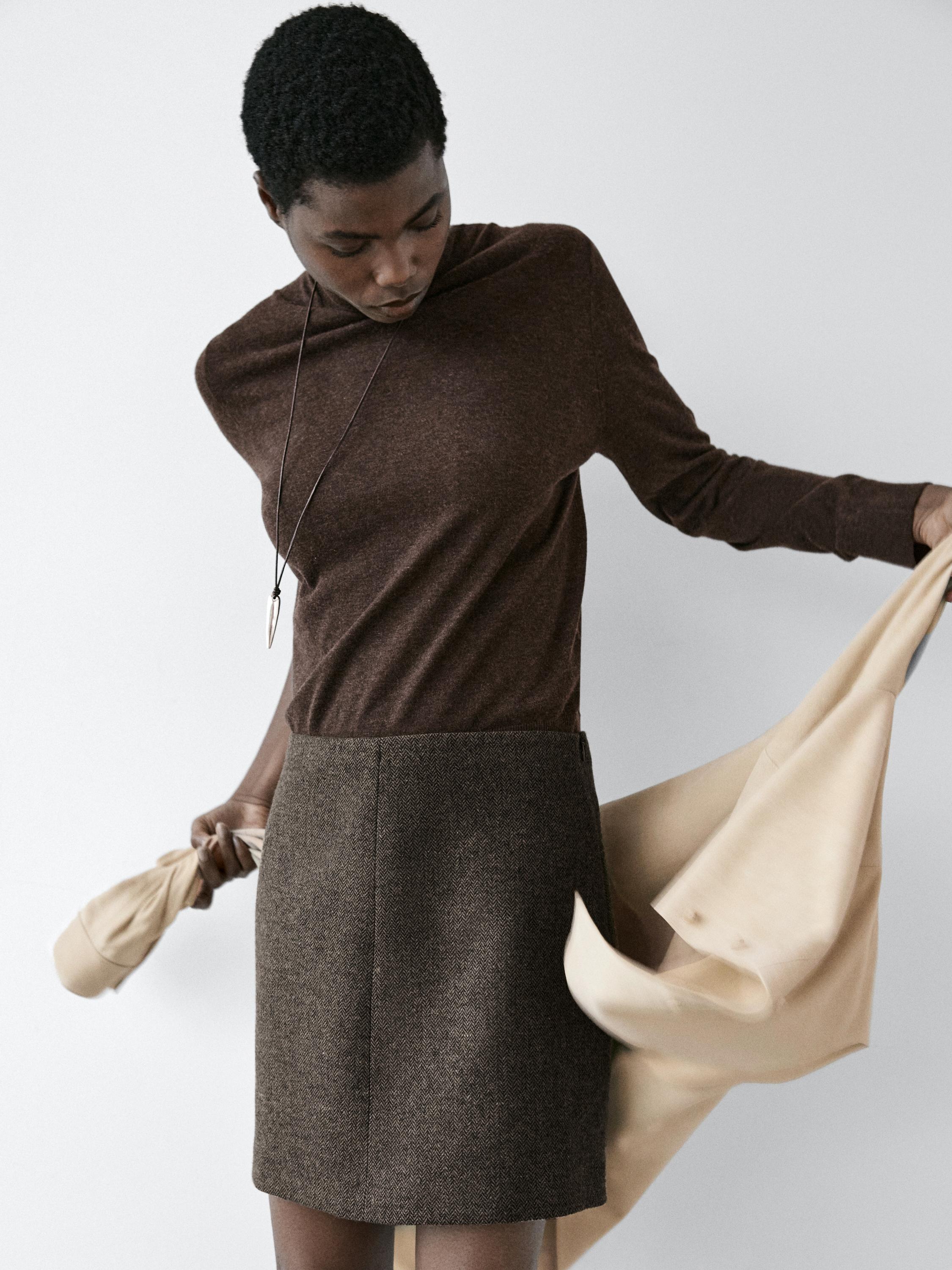 Wool blend mini skirt — Chocolate