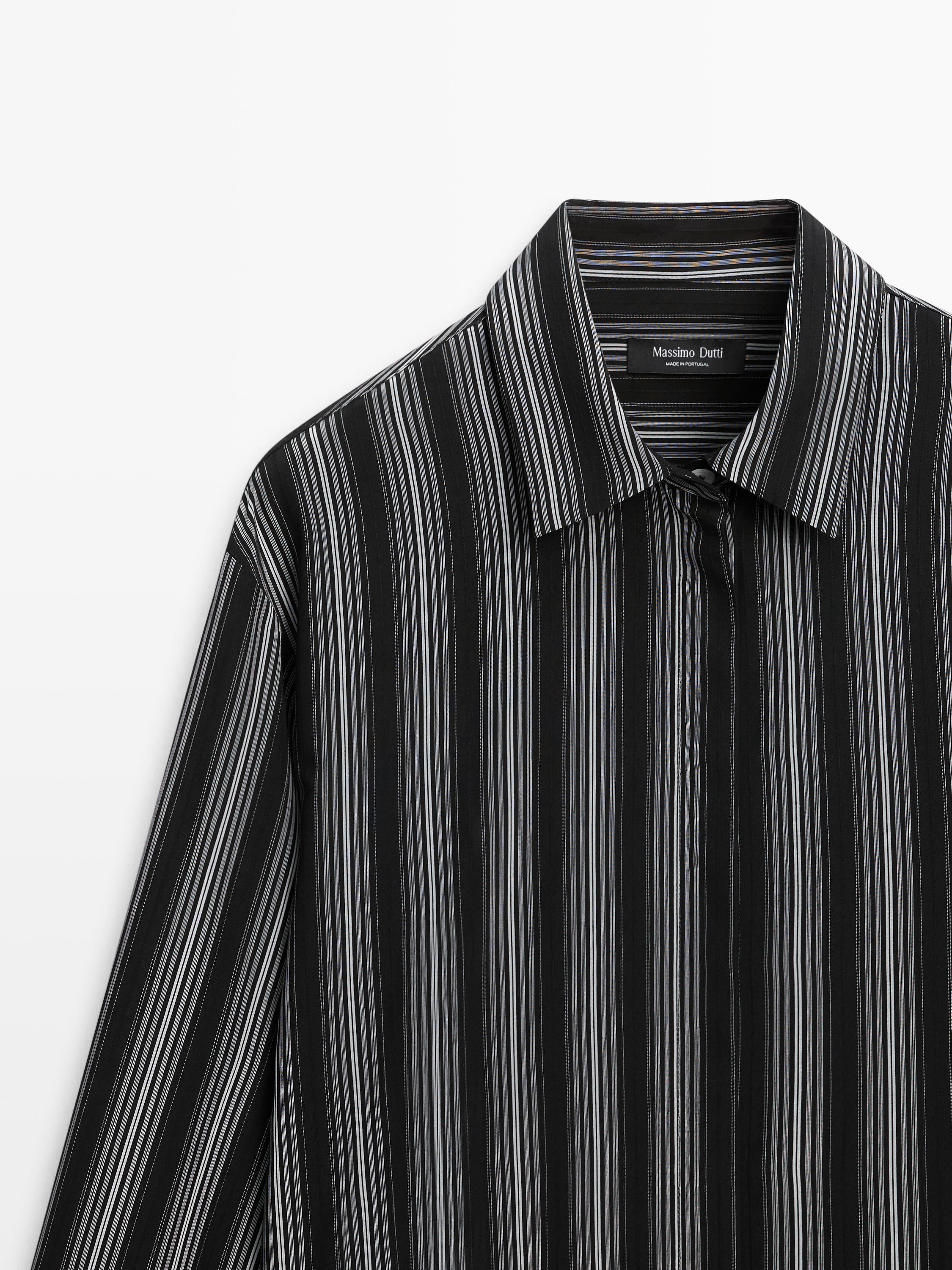 Flowing shirt with striped detailing — BLACK