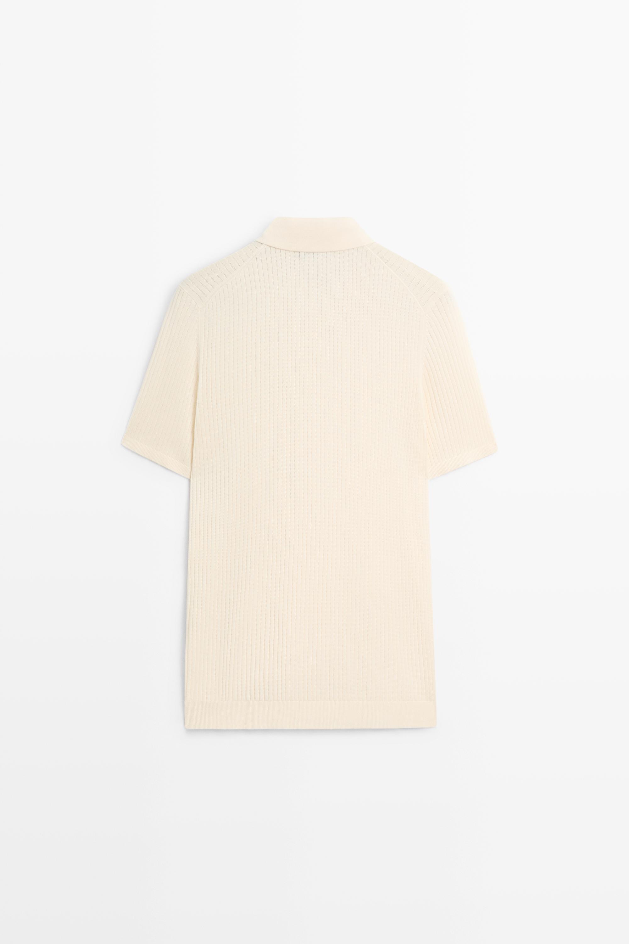 Cotton knit half-zip polo — CREAM