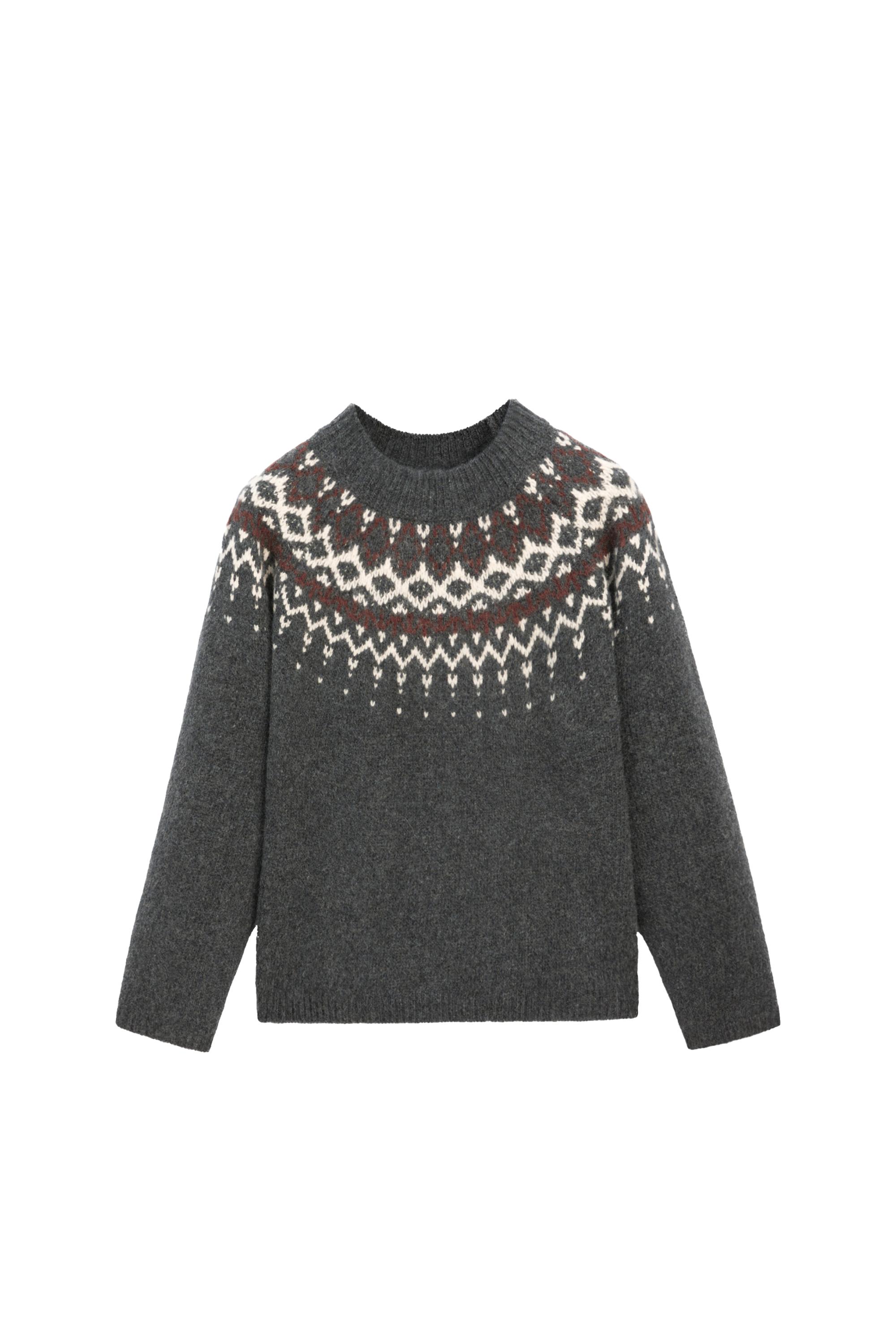 100% wool jacquard knit sweater · Grey · Sweaters | Massimo Dutti