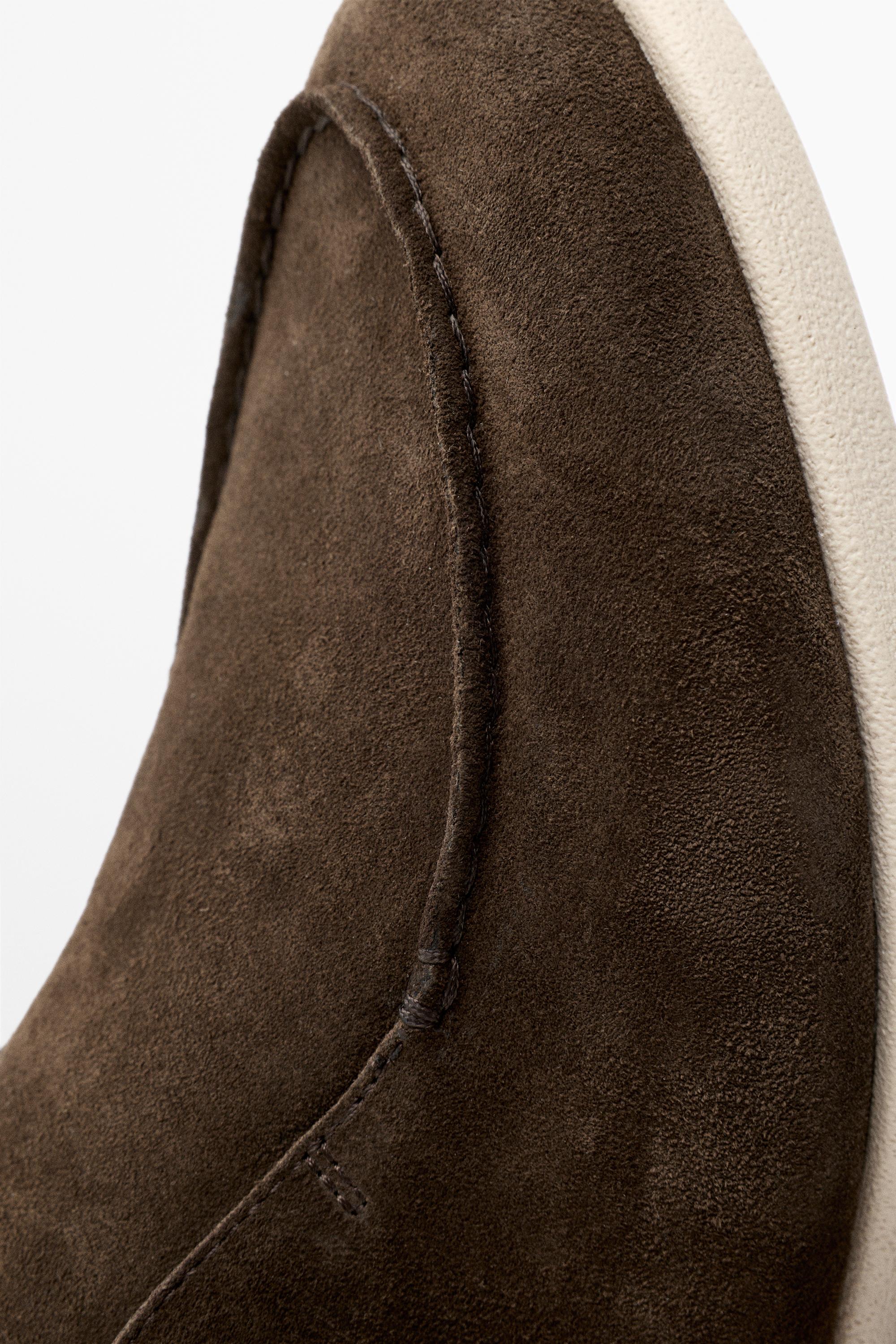 Split suede leather ankle loafer — BROWN