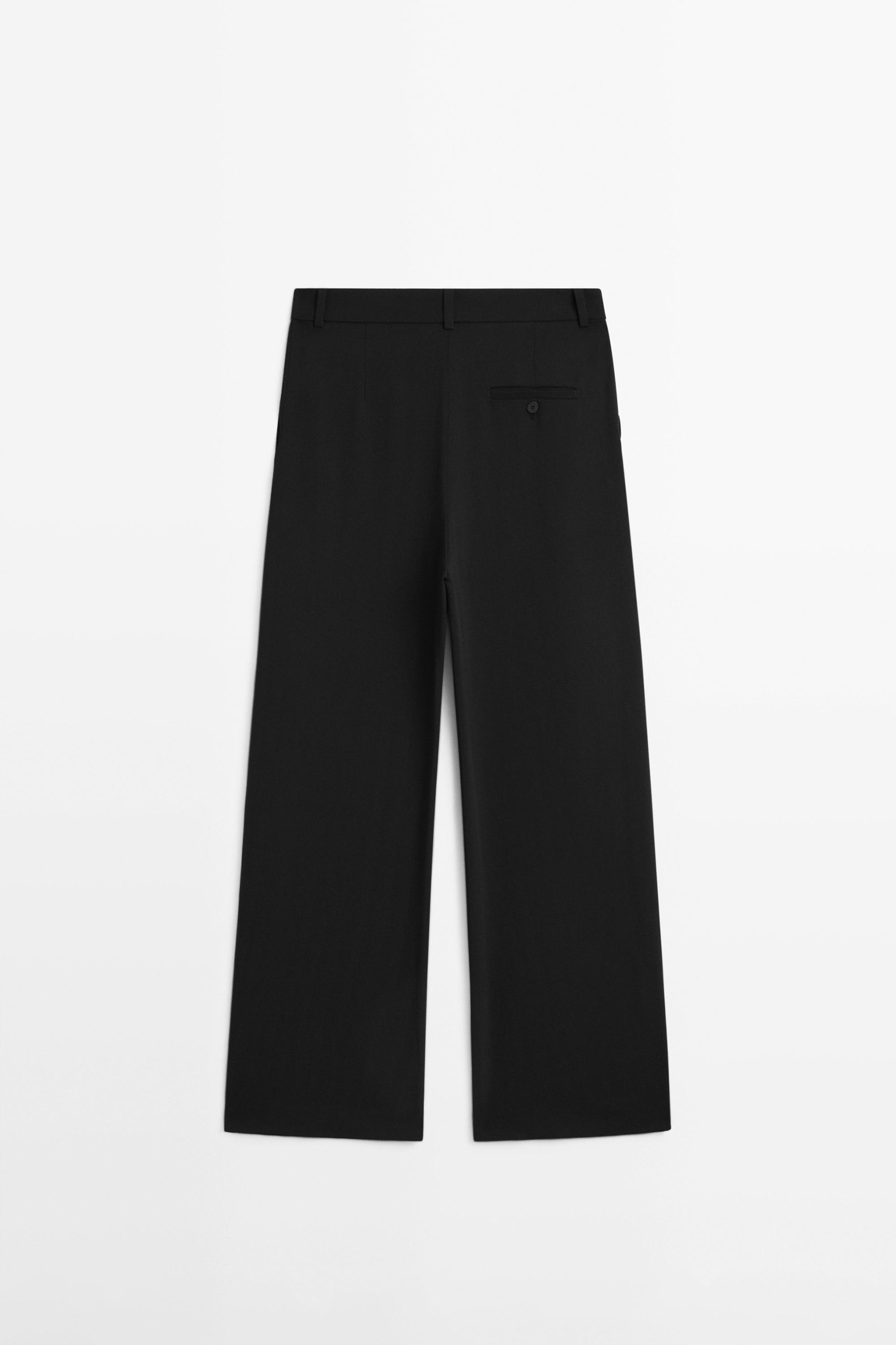 Wool blend trousers with seam detail — BLACK