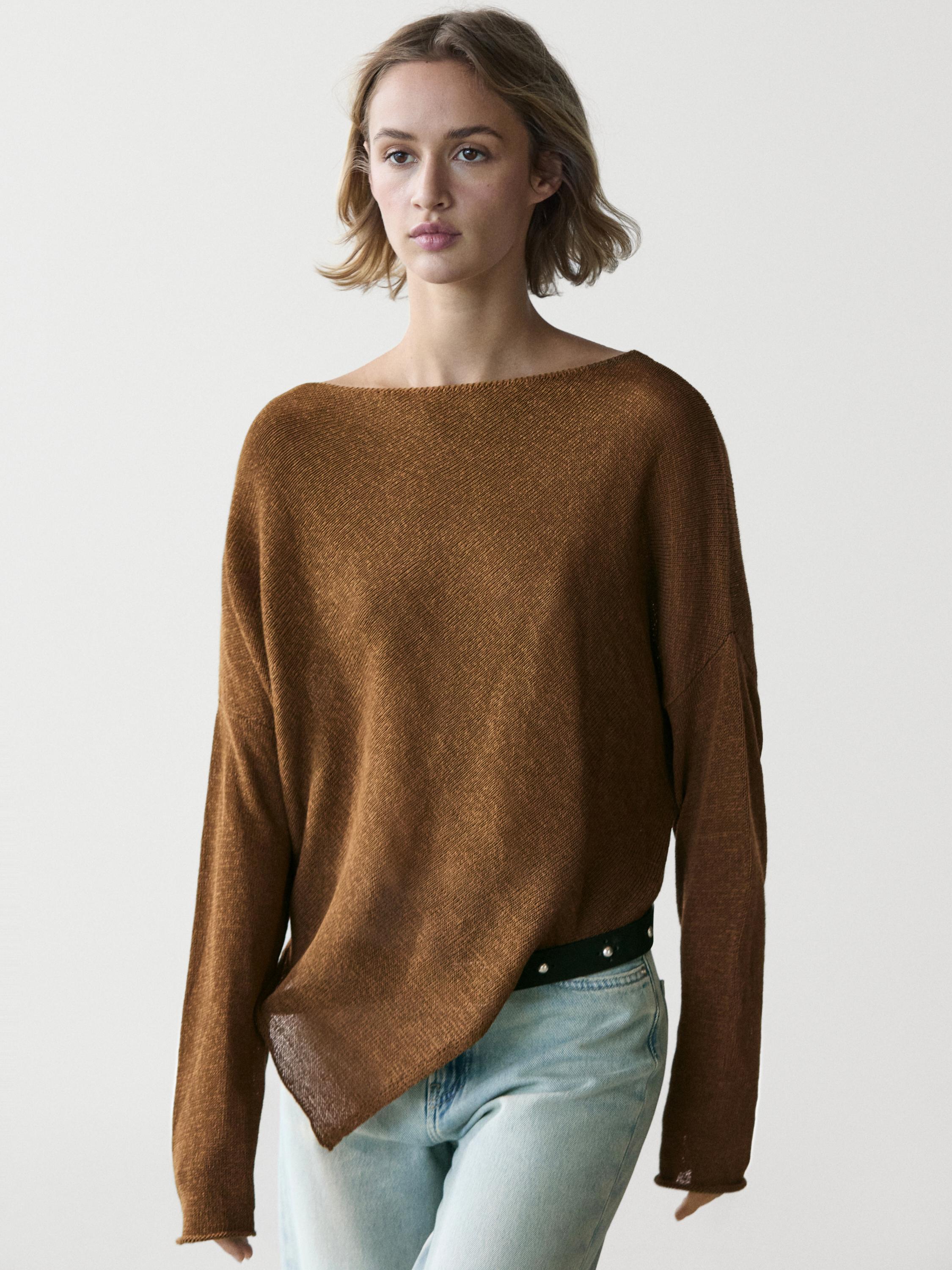 Asymmetric knit cape sweater — Tobacco brown