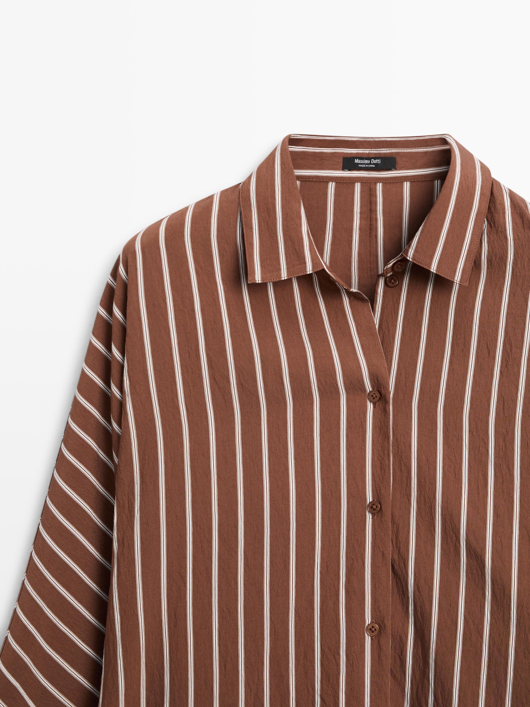 brown stripe dress shirt Brown Striped Button Down Shirt