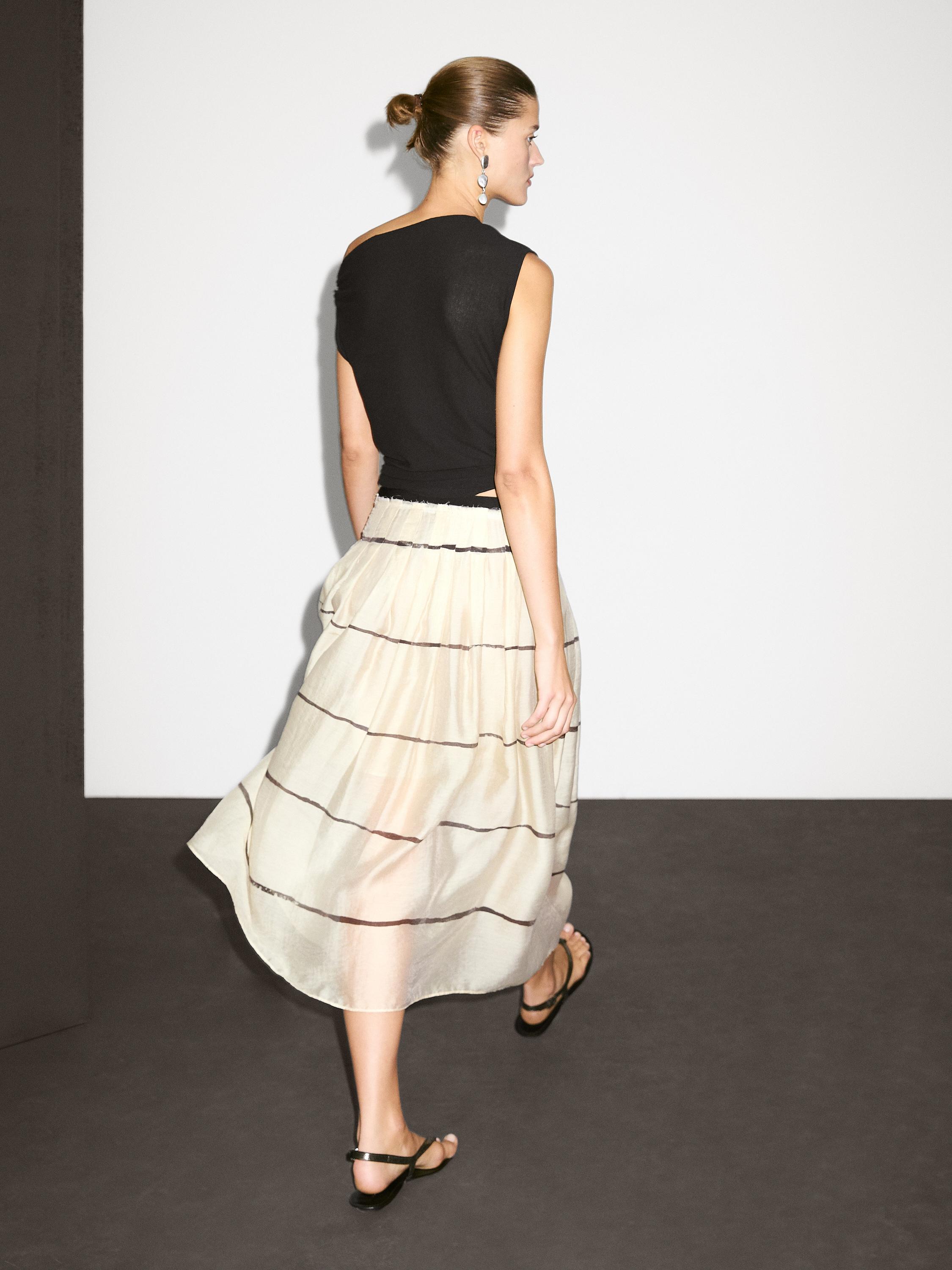 Striped flowing midi skirt