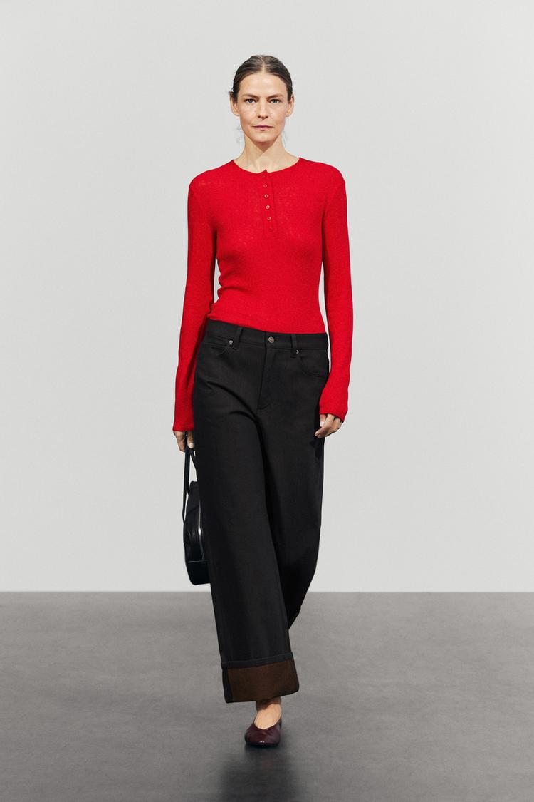Mid-rise wide-leg jeans with turn-up hems — INDIGO