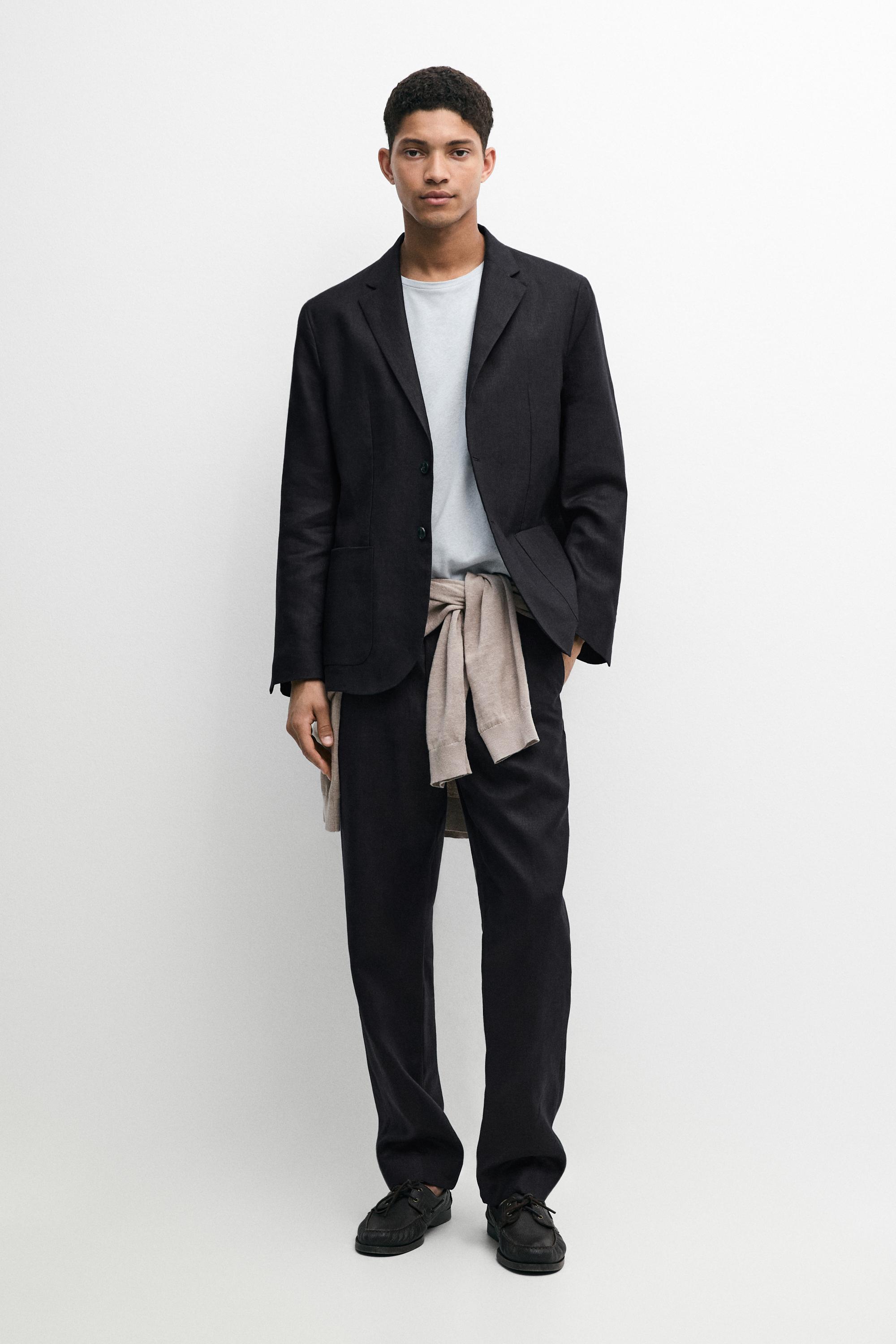 100% linen suit blazer — DEEP BLUE