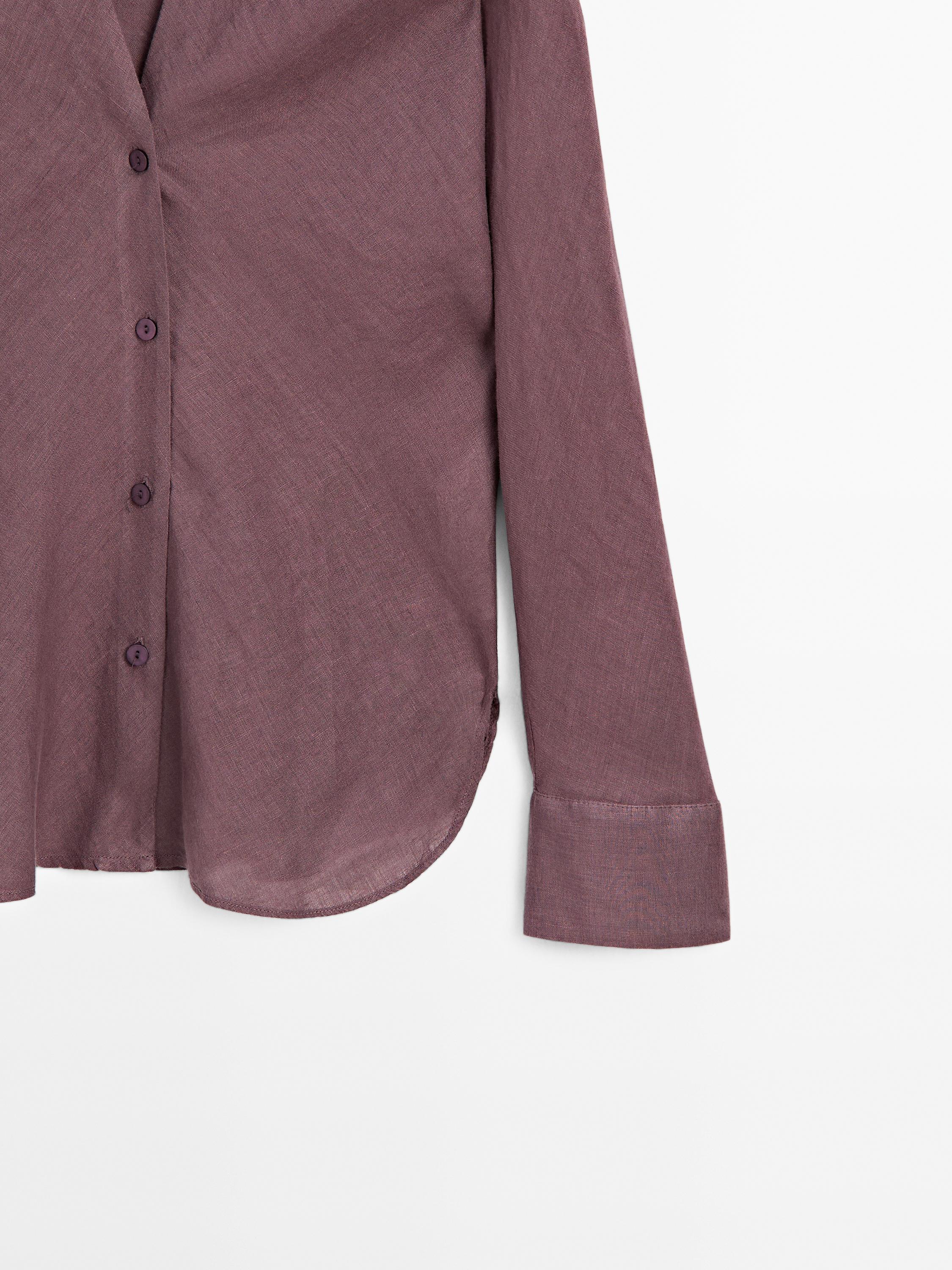 Flowing linen shirt with stand collar