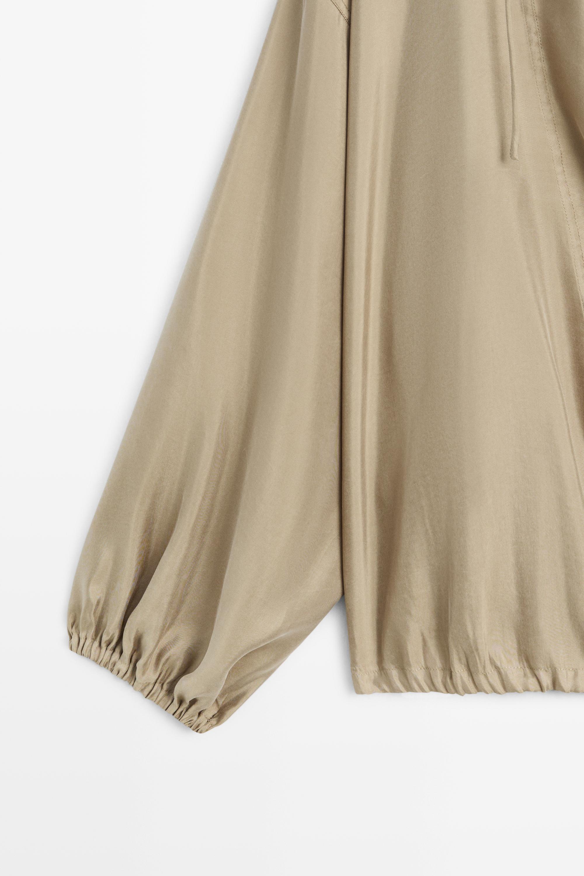 Flowing blouse with drawstring neck detail — STONE