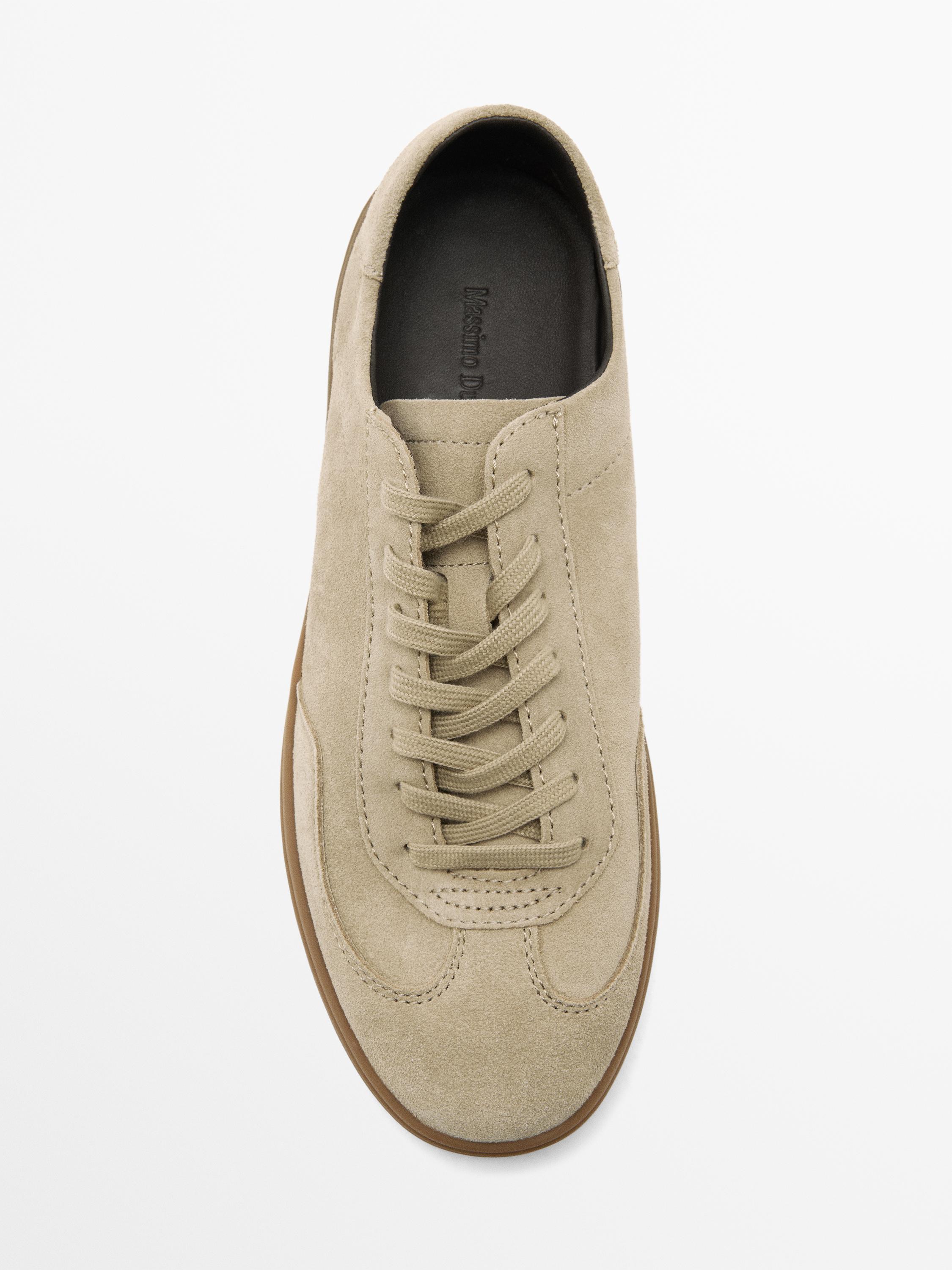Split suede leather trainers — SAND BROWN