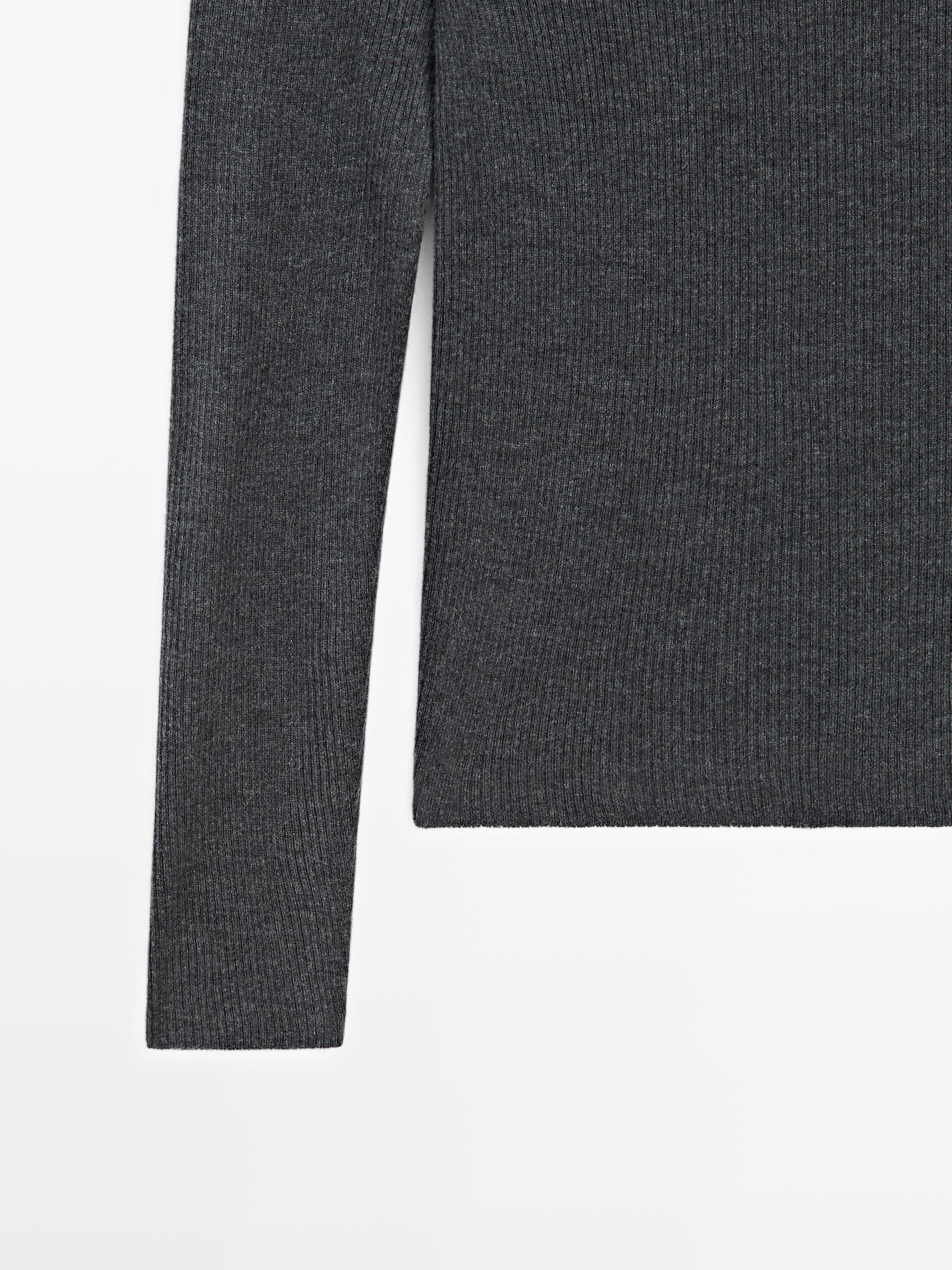 Ribbed knit mock turtleneck sweater — ANTHRACITE GREY