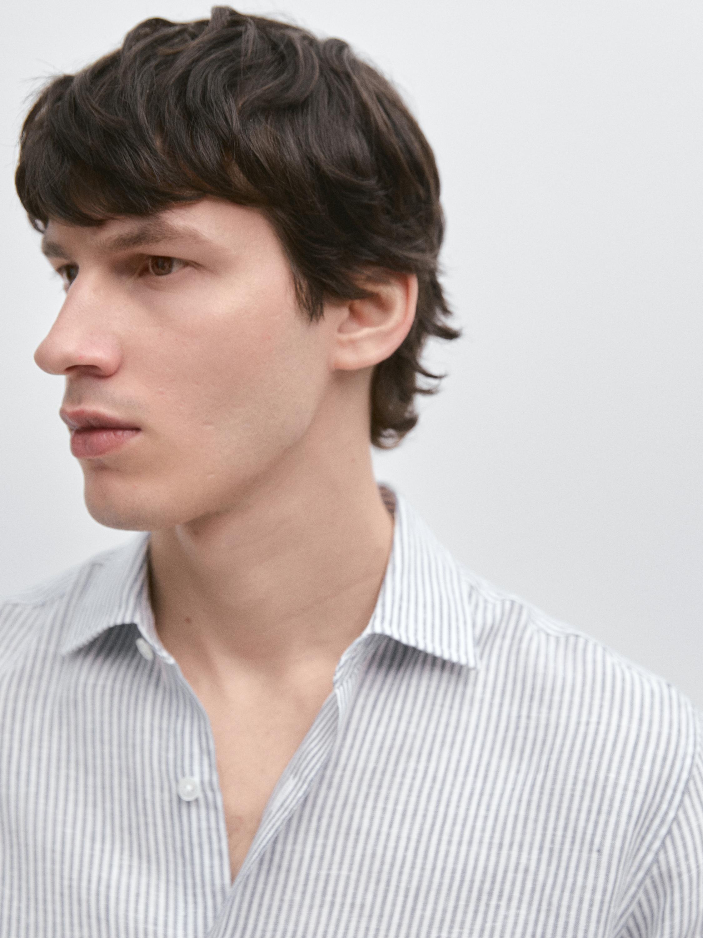 Gestreiftes Slim-Fit-Leinenhemd