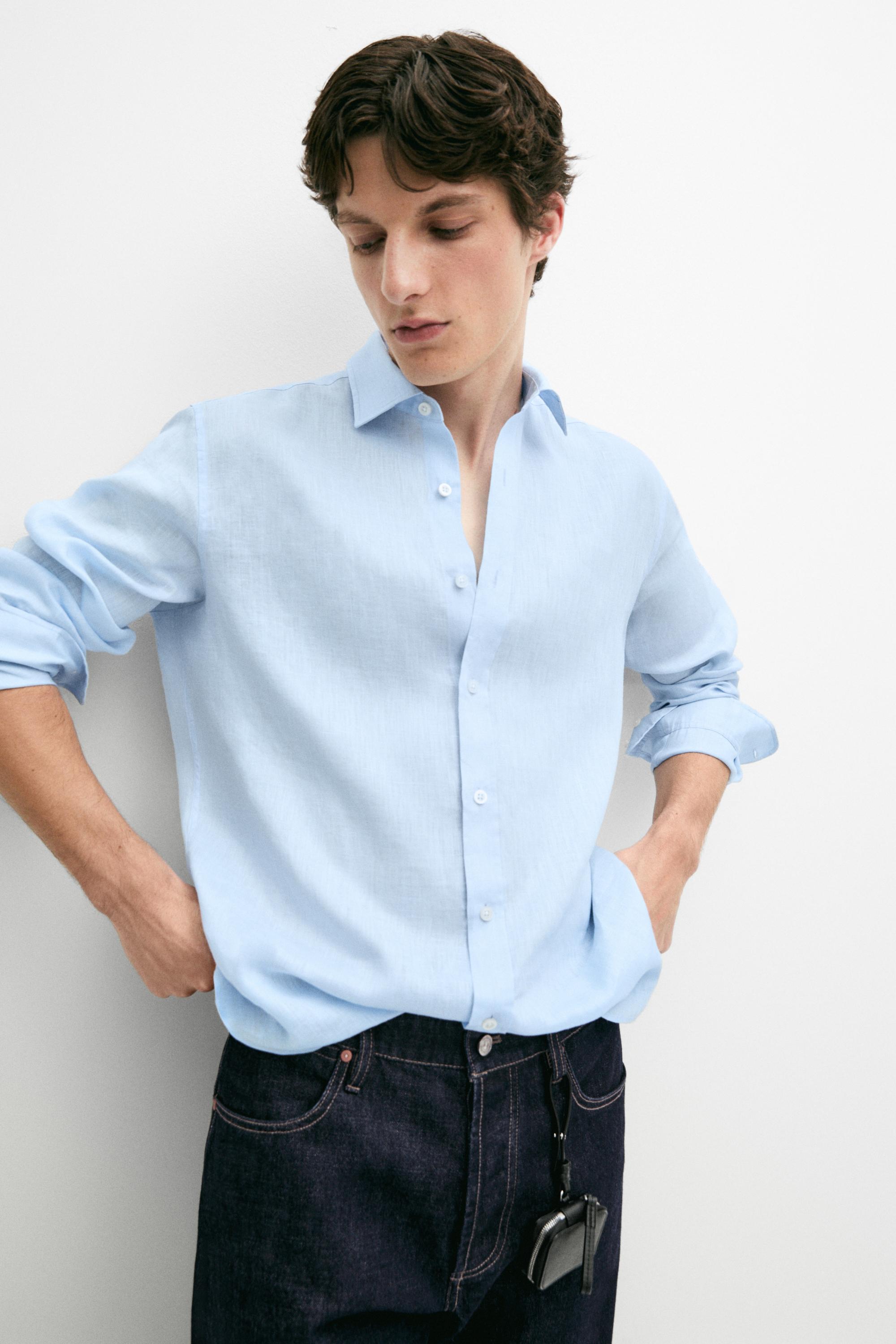 100% linen slim fit shirt — Sky blue