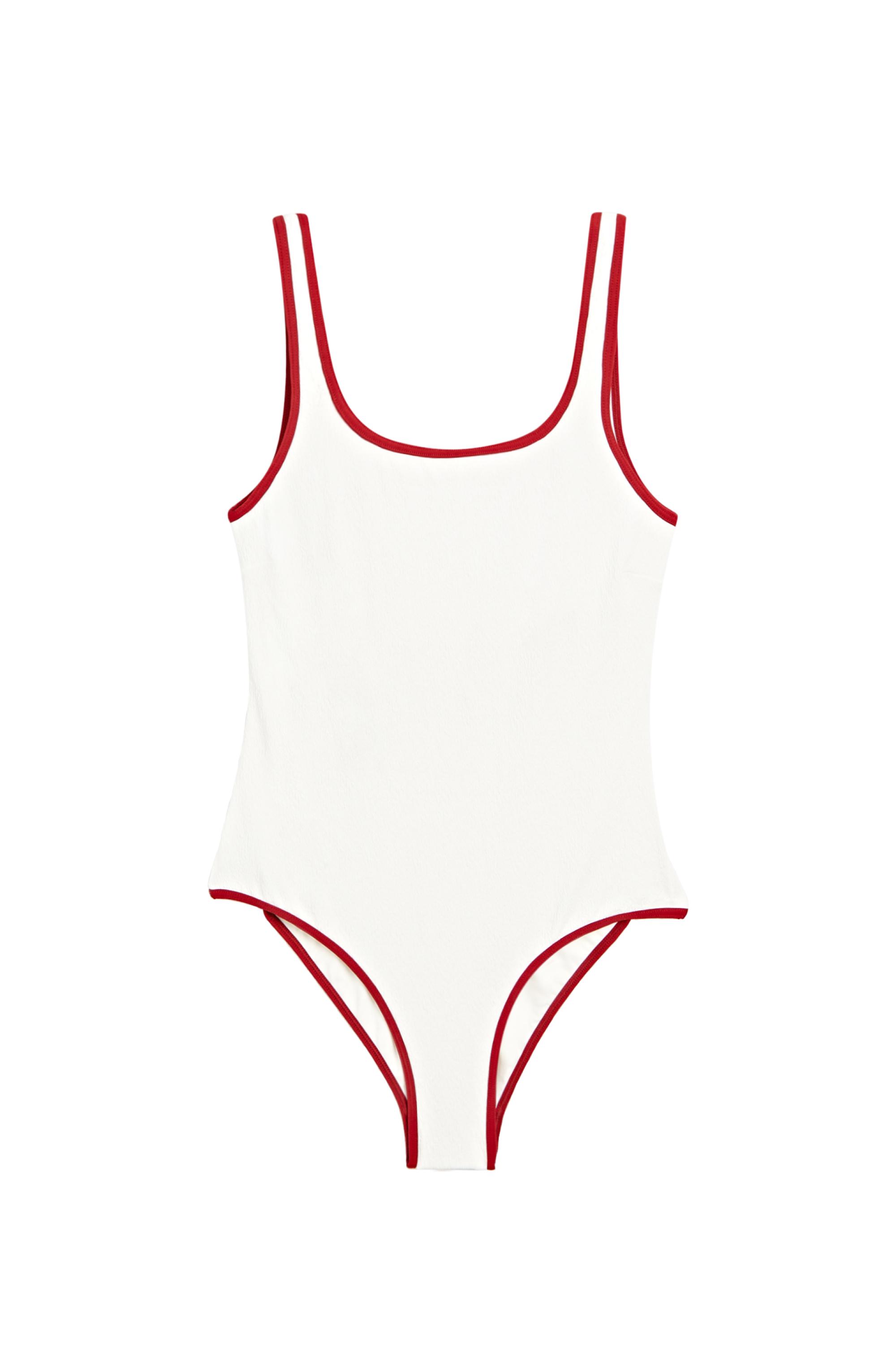 Contrast texture swimsuit — RED