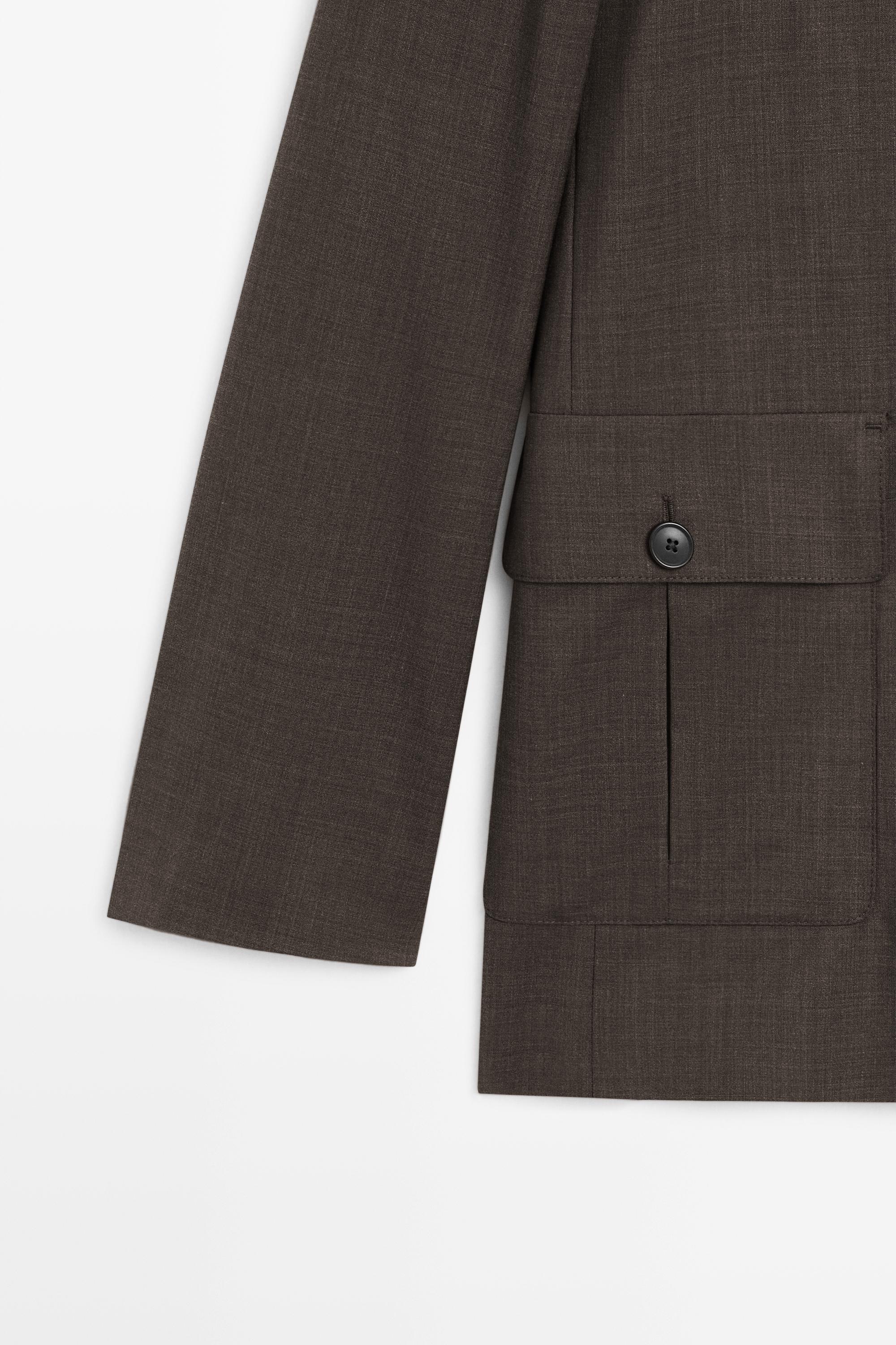 Double-breasted blazer with pocket detail — DARK GREY