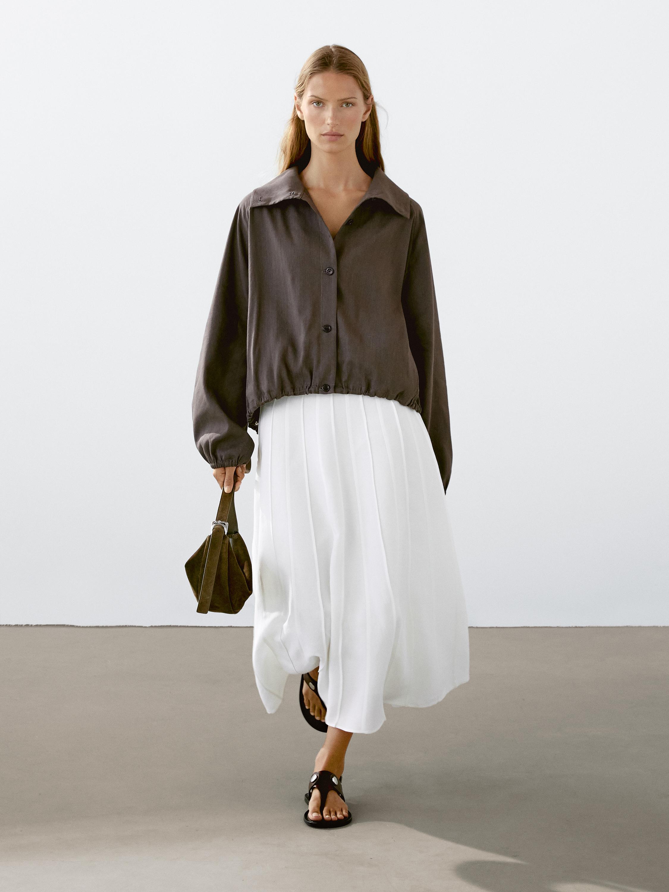 Bomber bunda z ľanovej zmesi