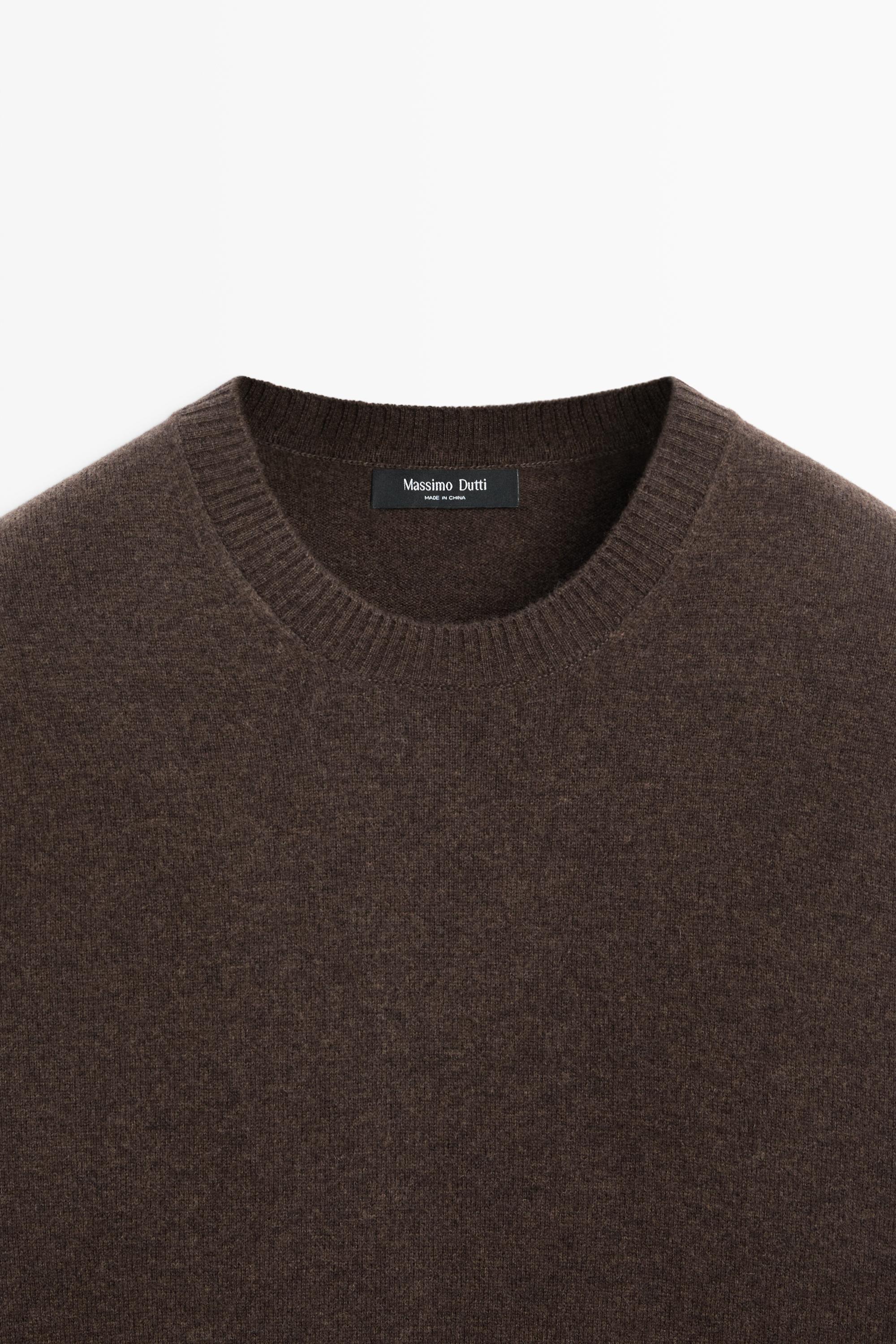 Wool blend round neck knit sweater — Chocolate