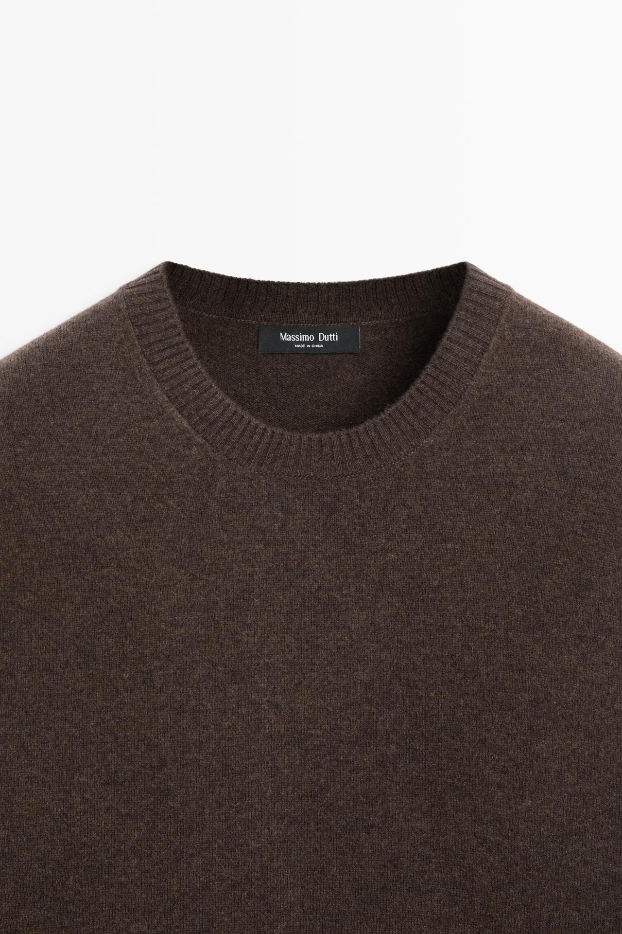 Wool blend round neck knit sweater — Chocolate
