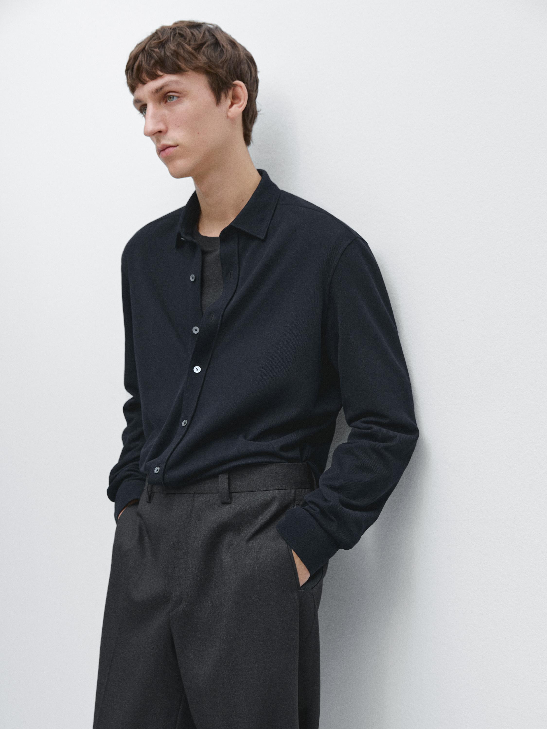 Regular fit melange shirt — NAVY BLUE