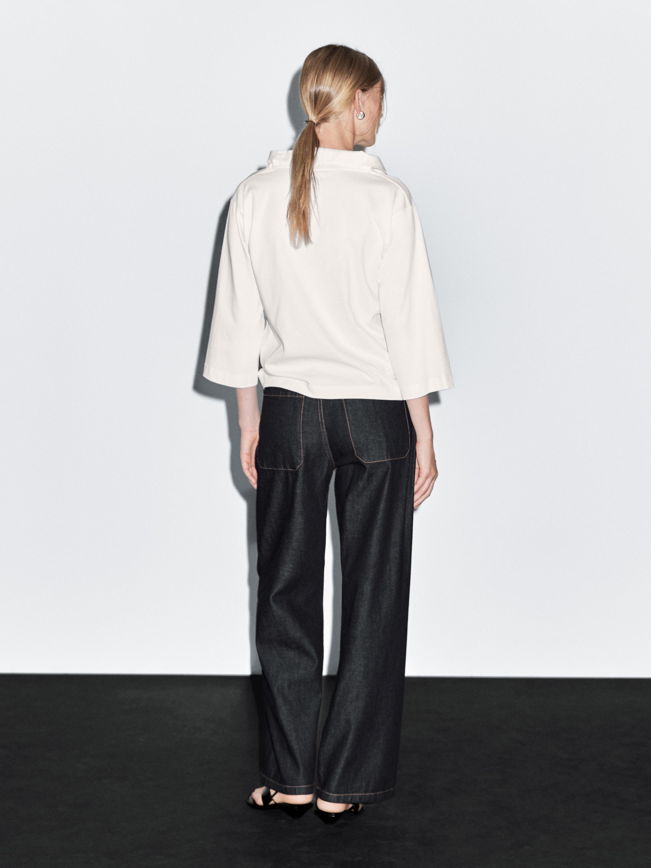 Wide-Leg-Jeans aus 100 % Baumwolle mit halbhohem Bund