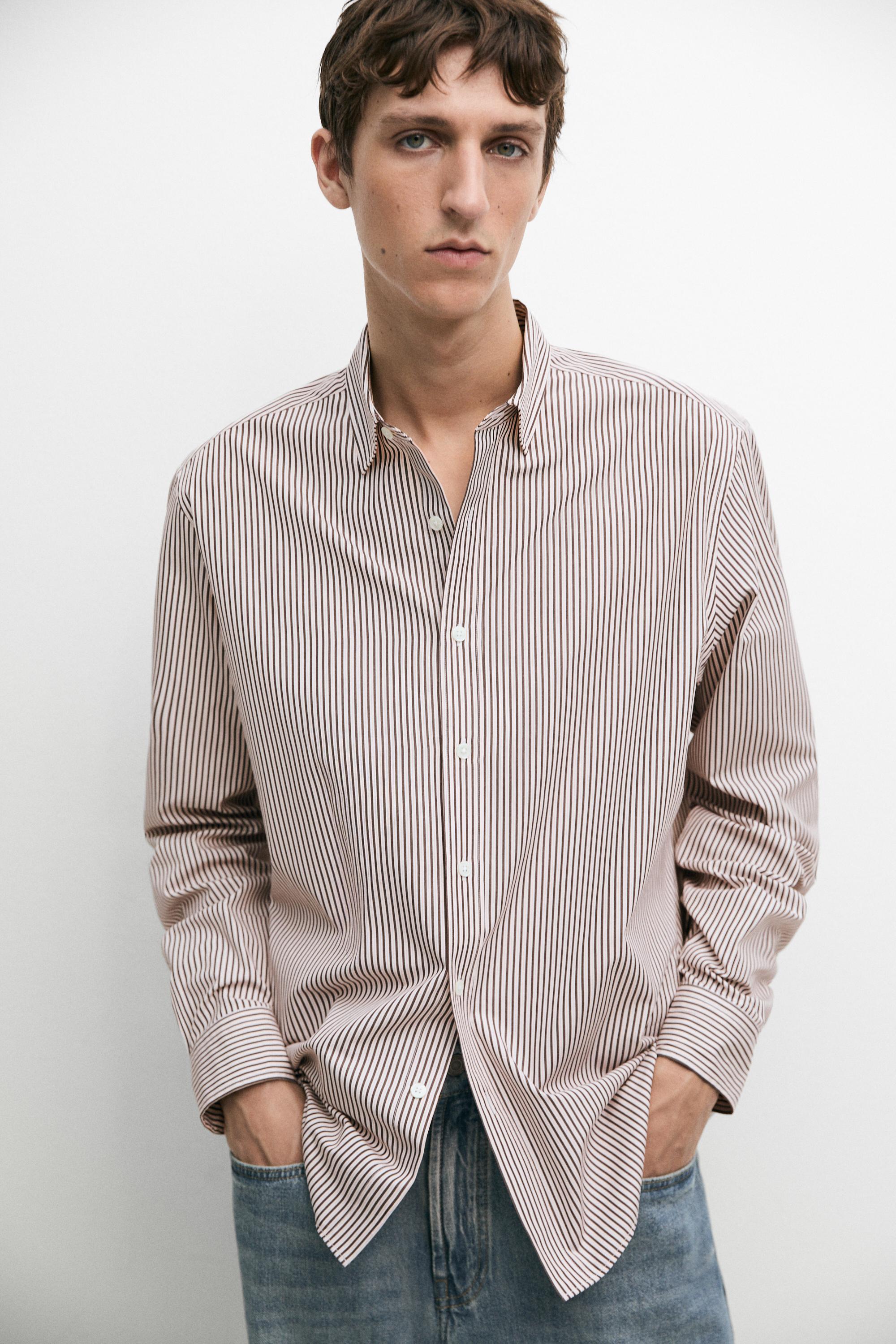 Camisa regular fit raias 100 % algodón