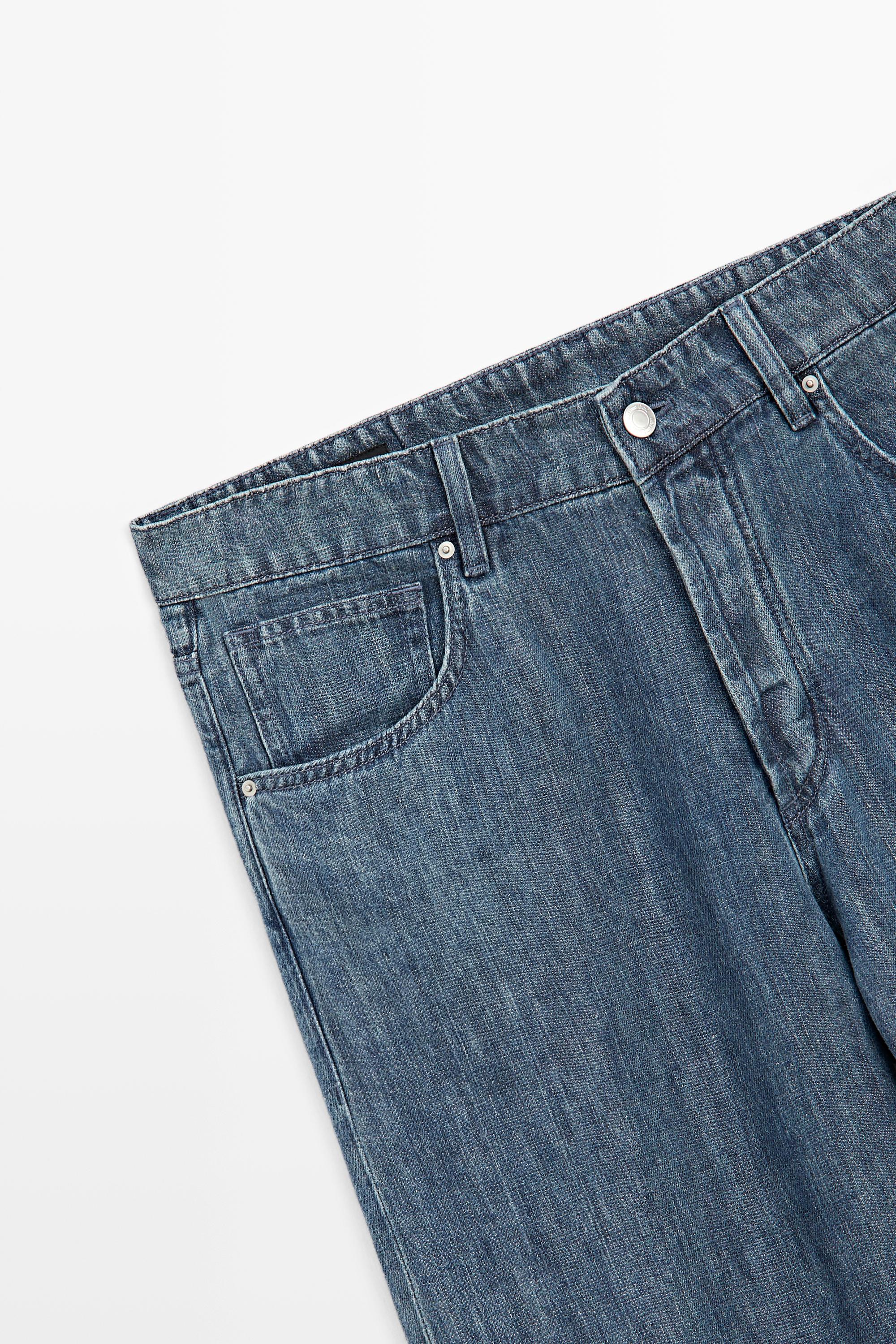 100% linen wide-leg jeans — DARK BLUE