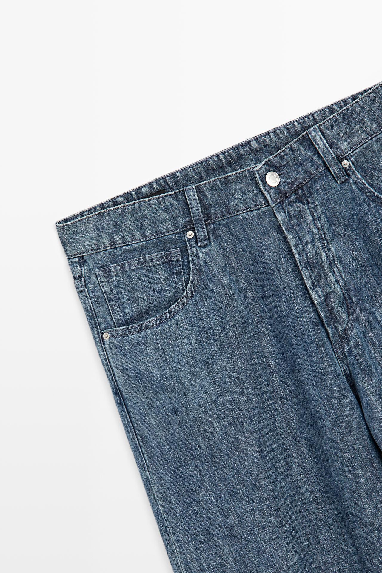 100% linen wide-leg jeans — DARK BLUE