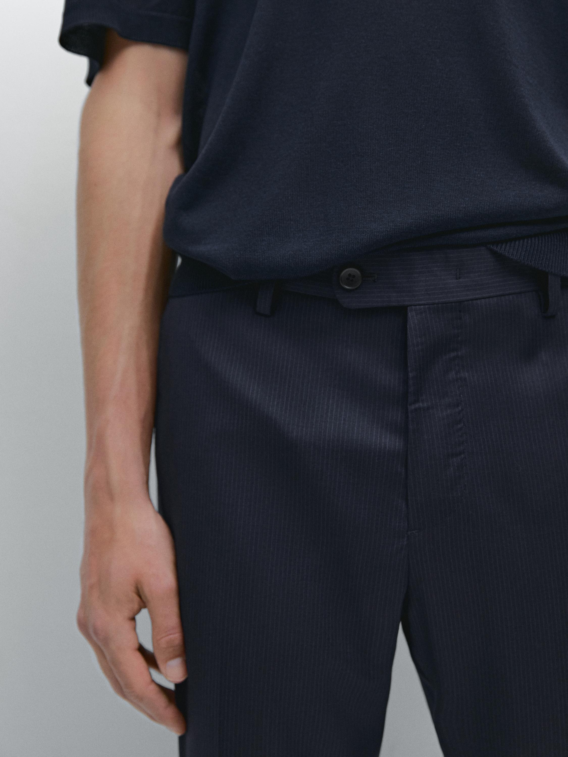 Pinstripe wool suit trousers