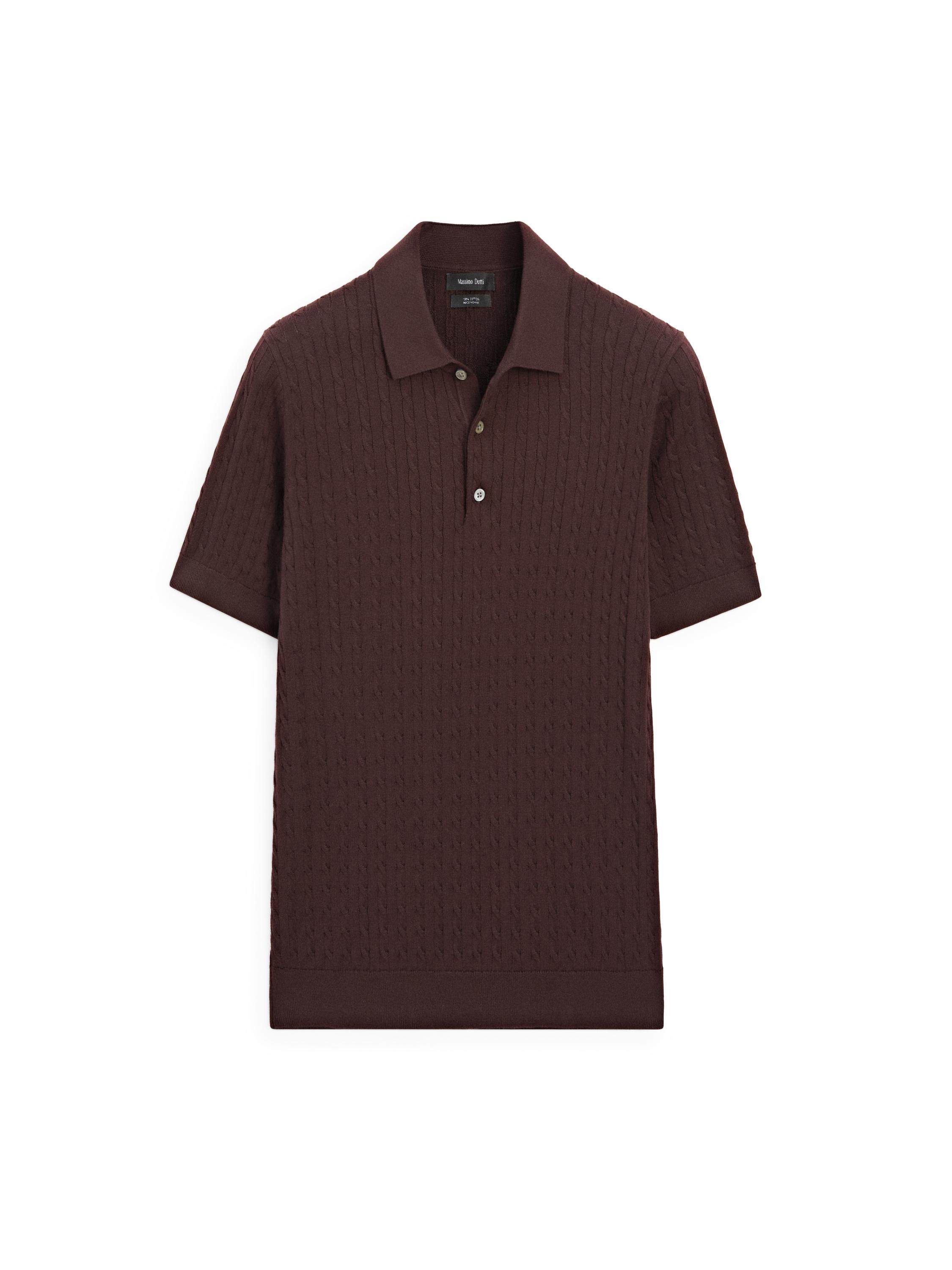100% cotton cable-knit polo shirt — BURGUNDY