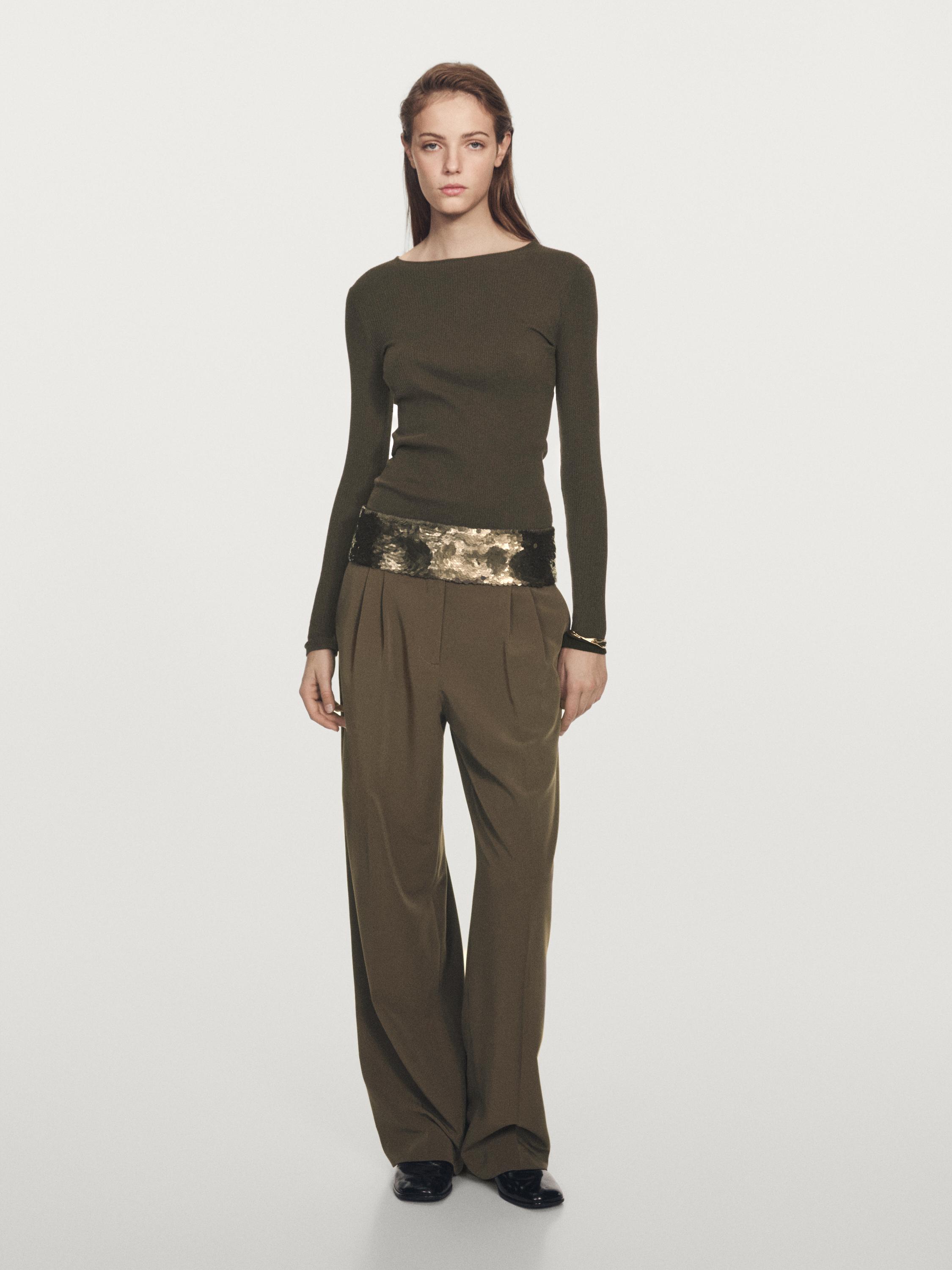 Long sleeve T-shirt with ribbed detail