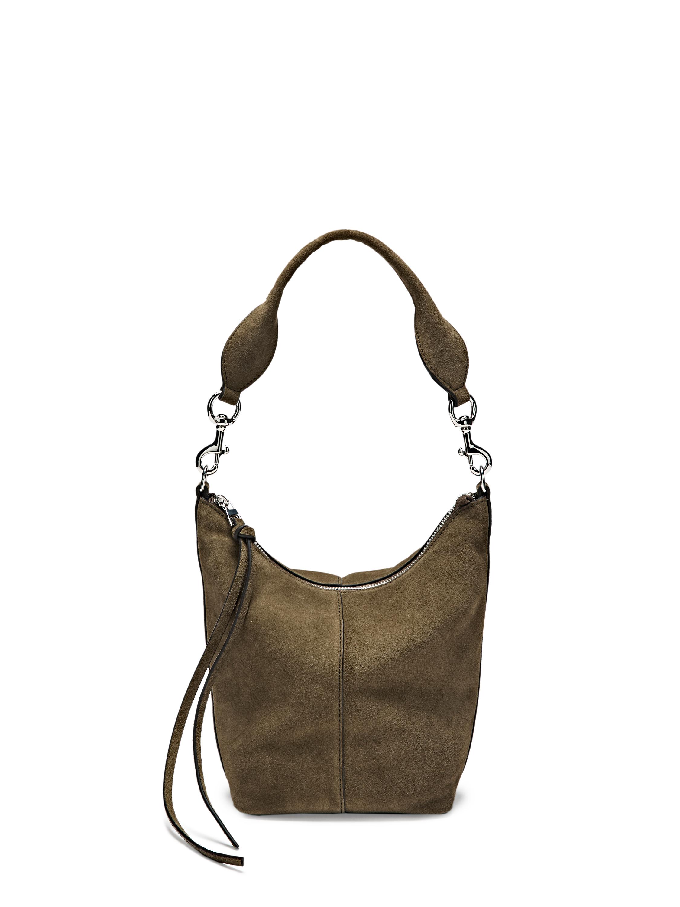Split suede leather bucket bag — KHAKI