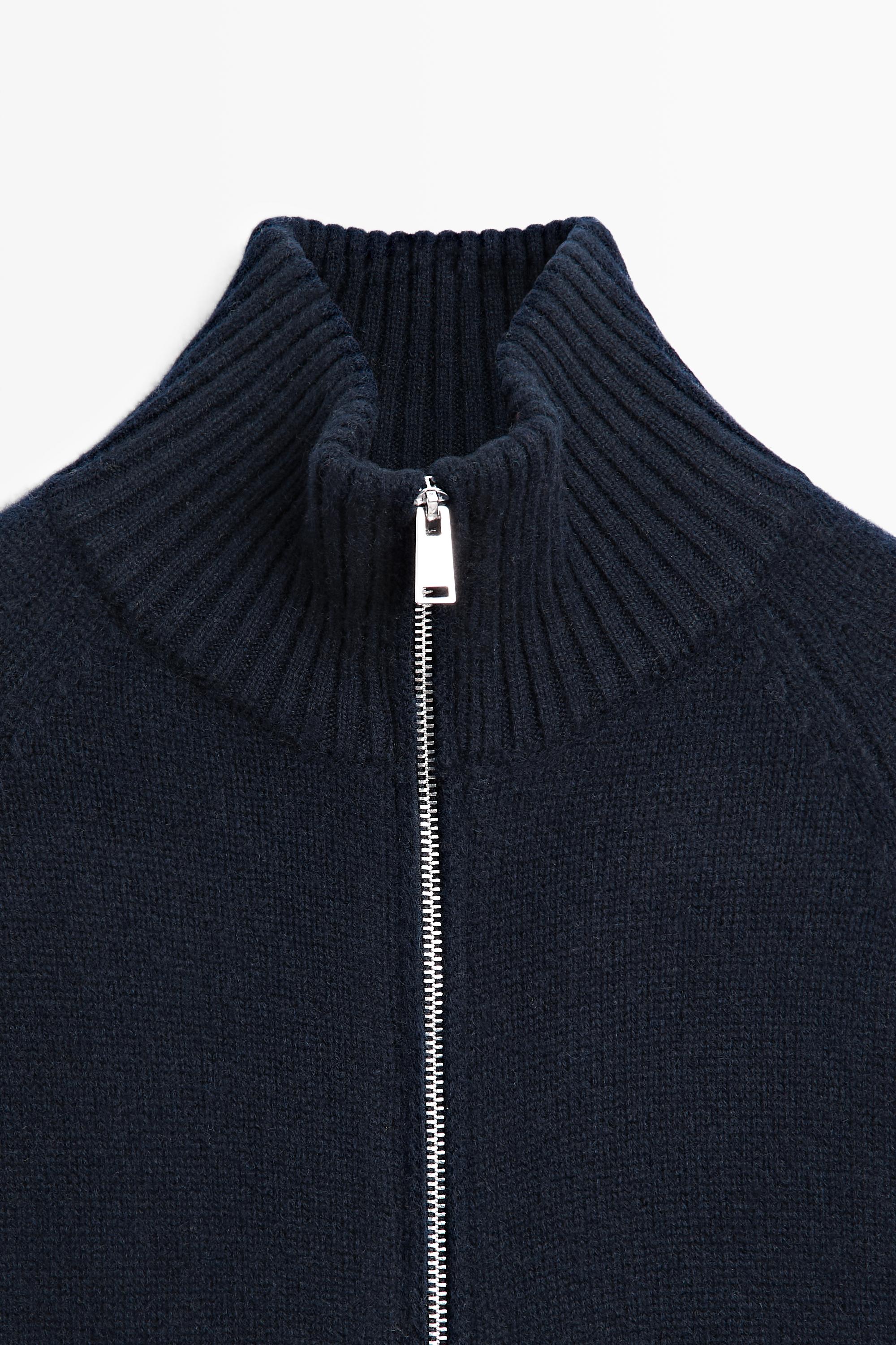 100% cashmere zip knit cardigan — NAVY BLUE