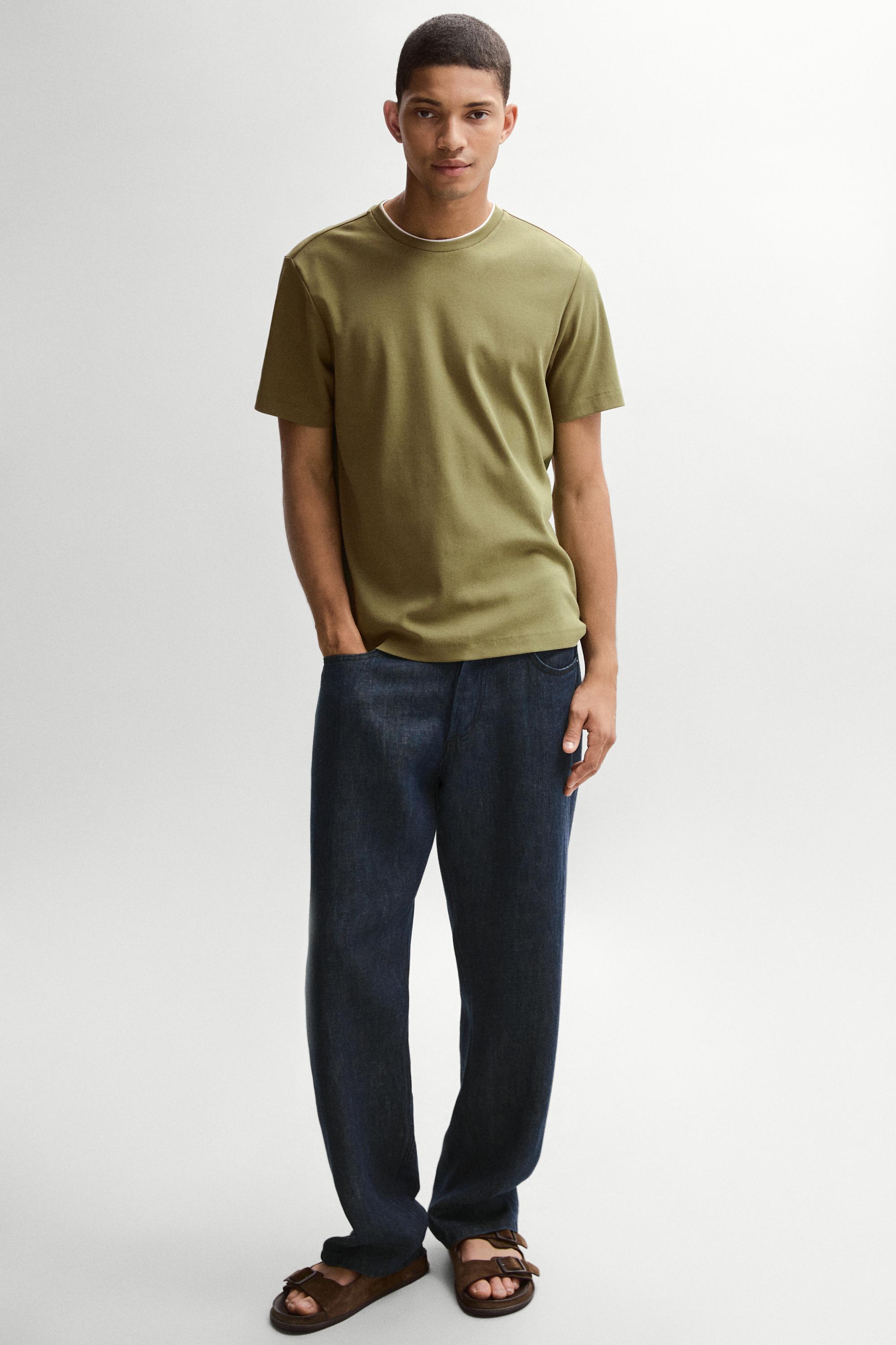 100% cotton layered collar T-shirt — GREEN