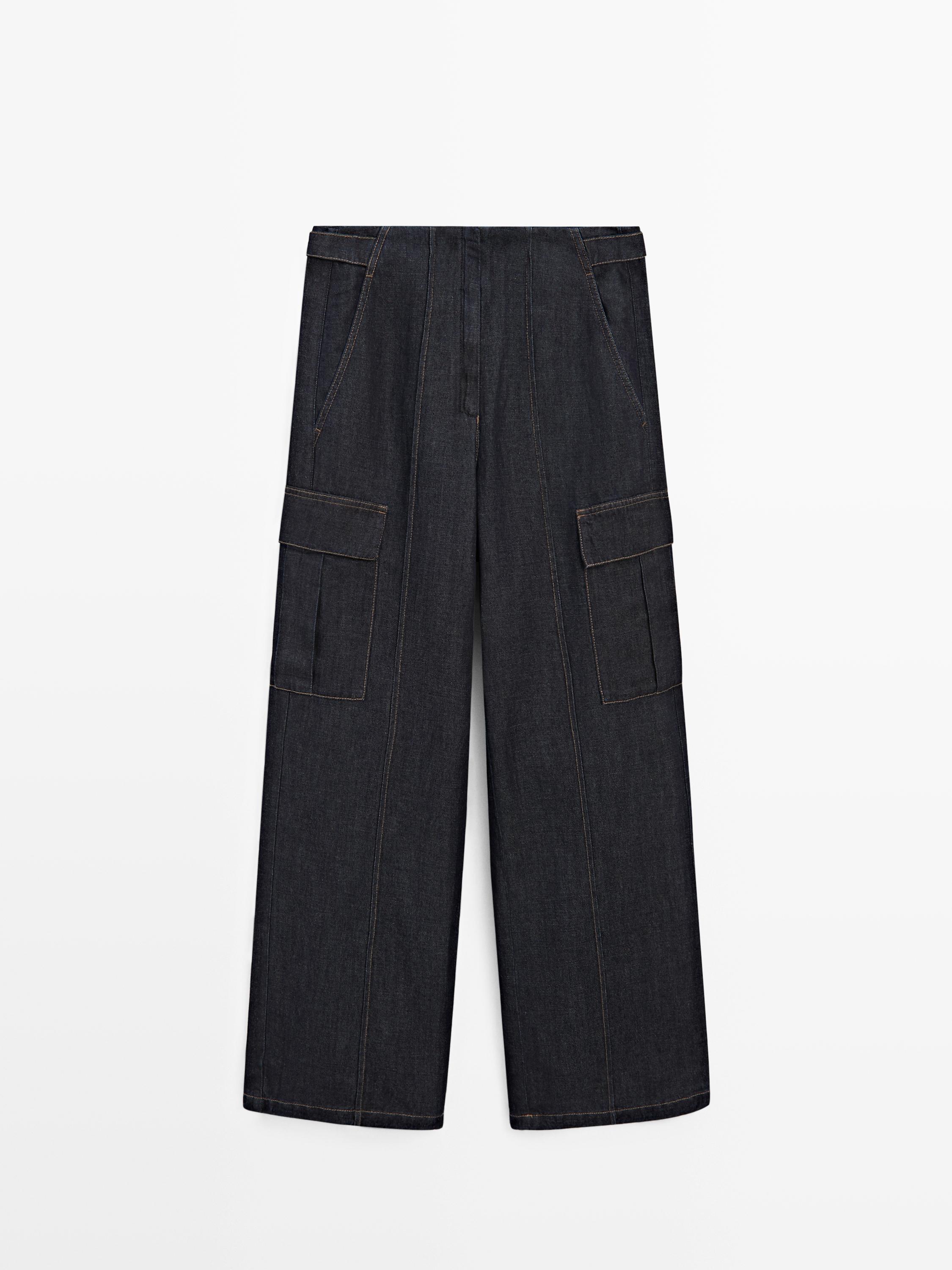 Keten karışımlı kargo jean