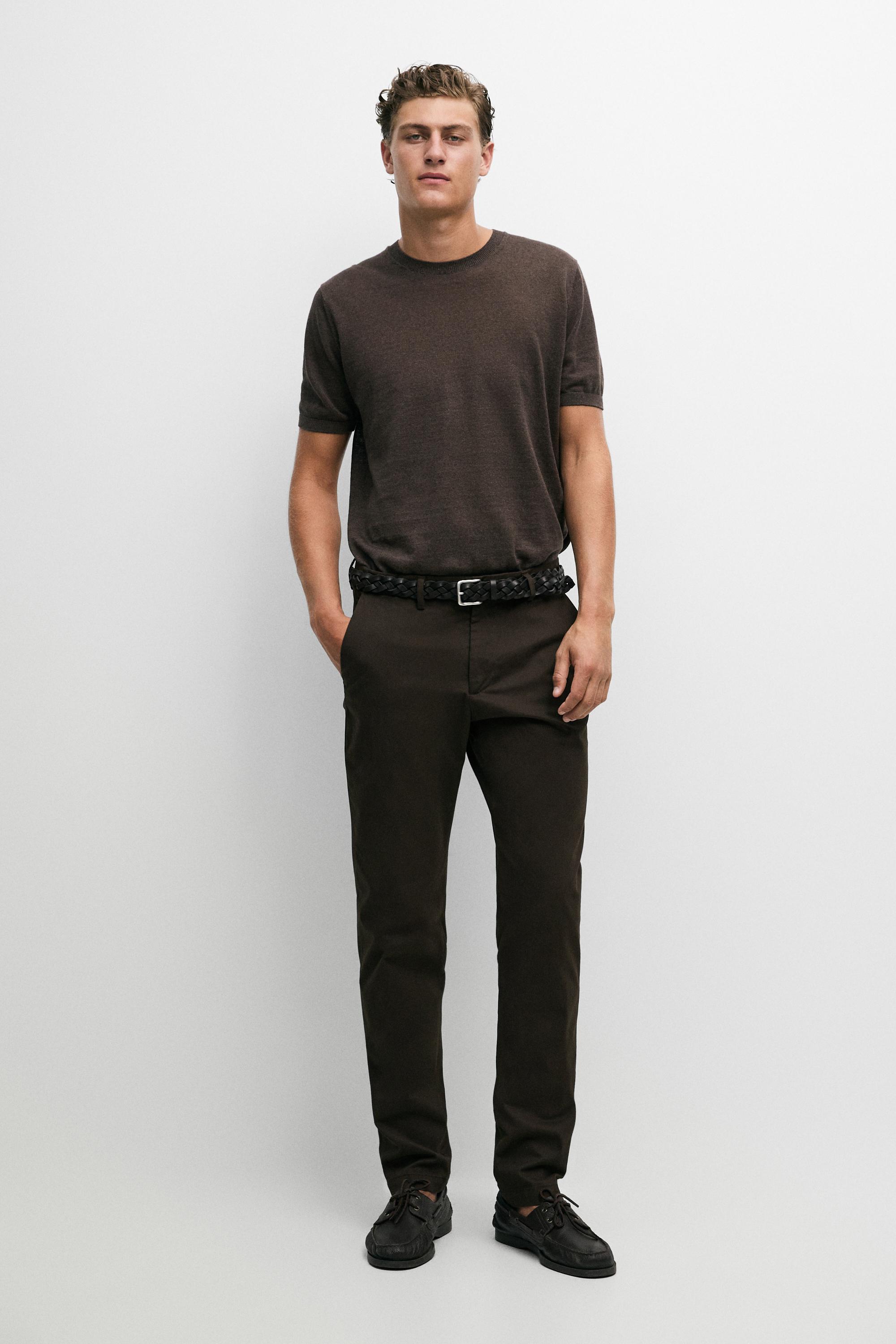 Slim fit cotton trousers — BROWN