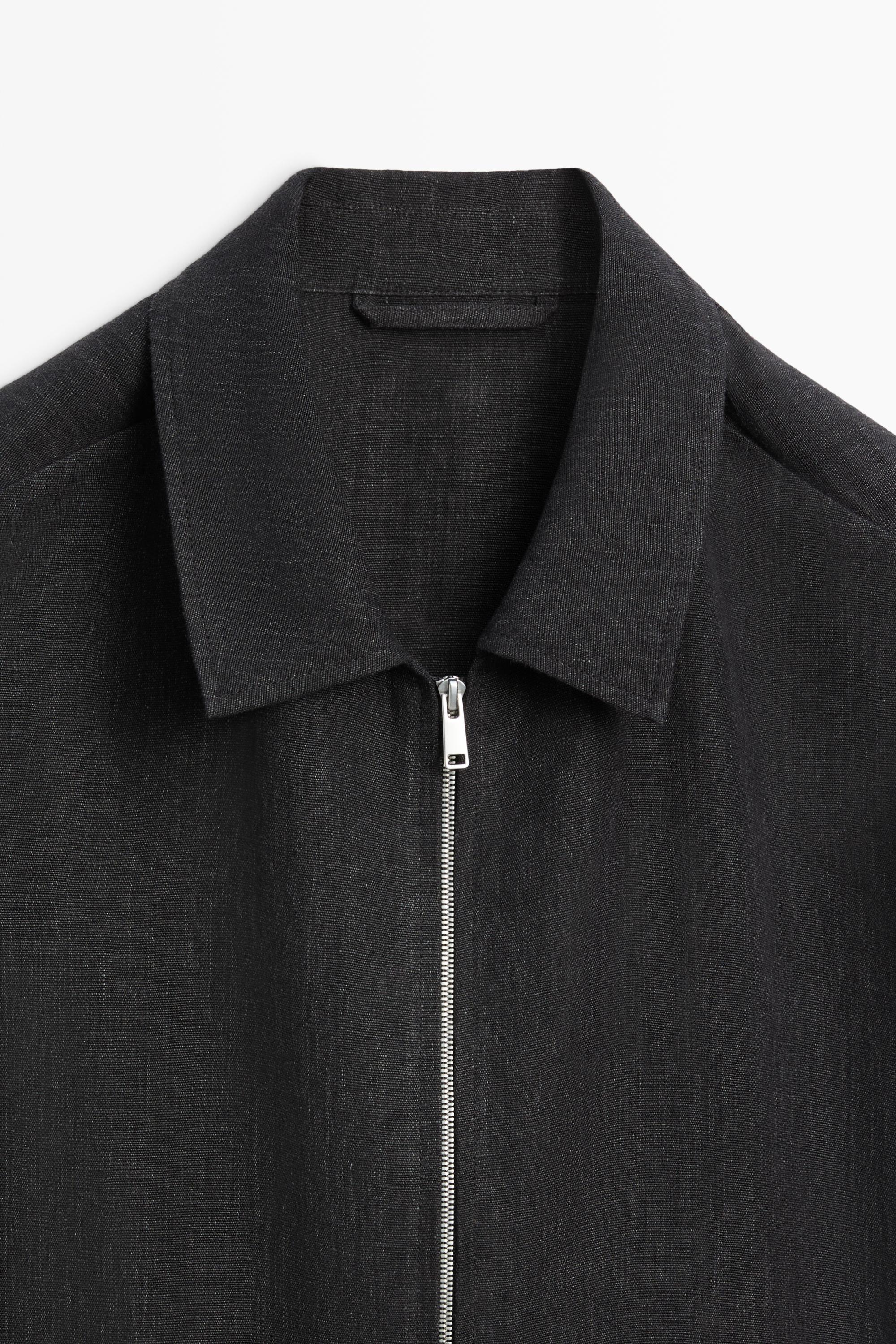 Linen total look zip-up jacket — GREY BLUE