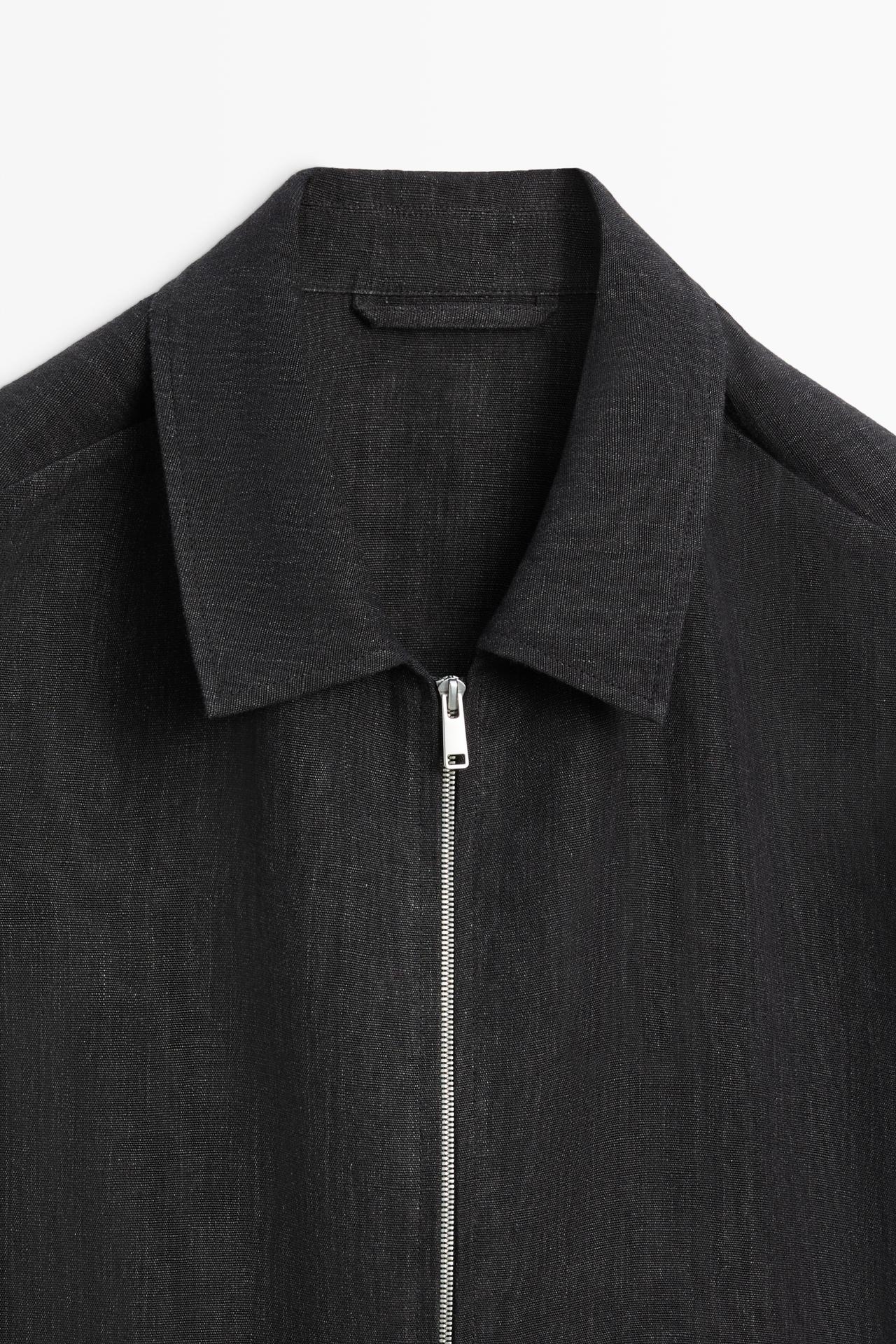 Linen total look zip-up jacket — GREY BLUE