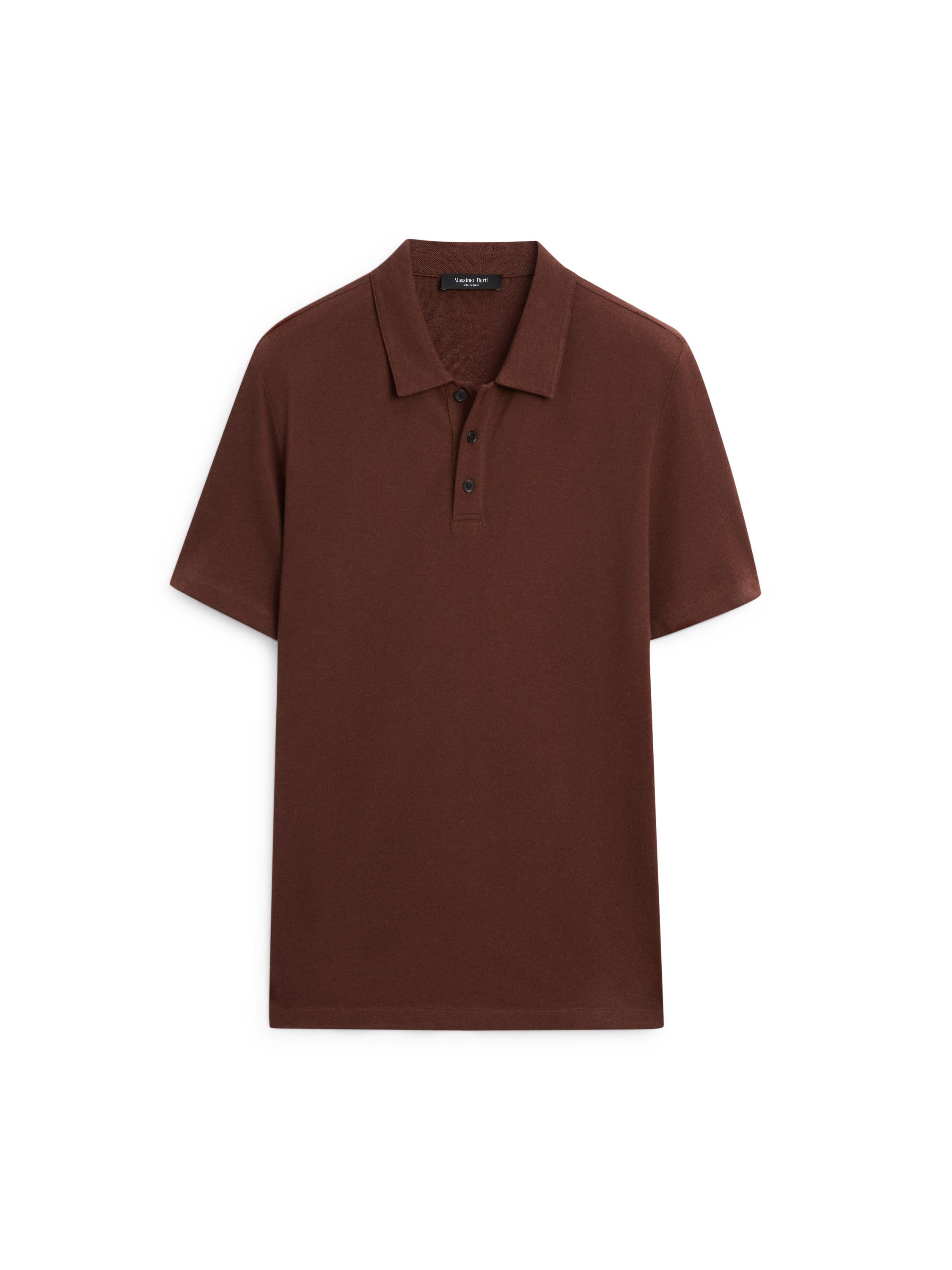Micro-textured cotton blend polo shirt — Russet Brown