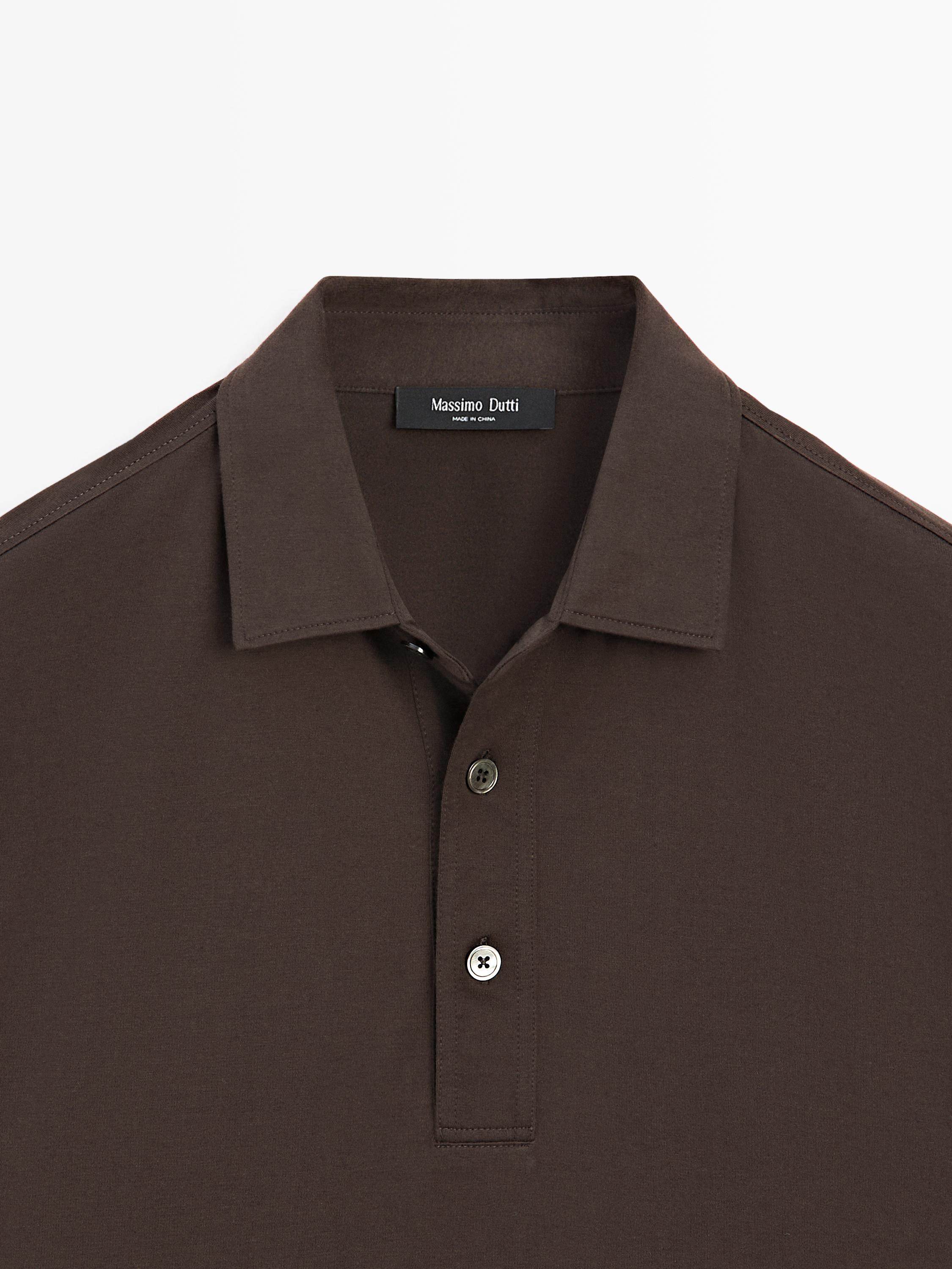 Cotton blend short sleeve polo shirt — Chocolate